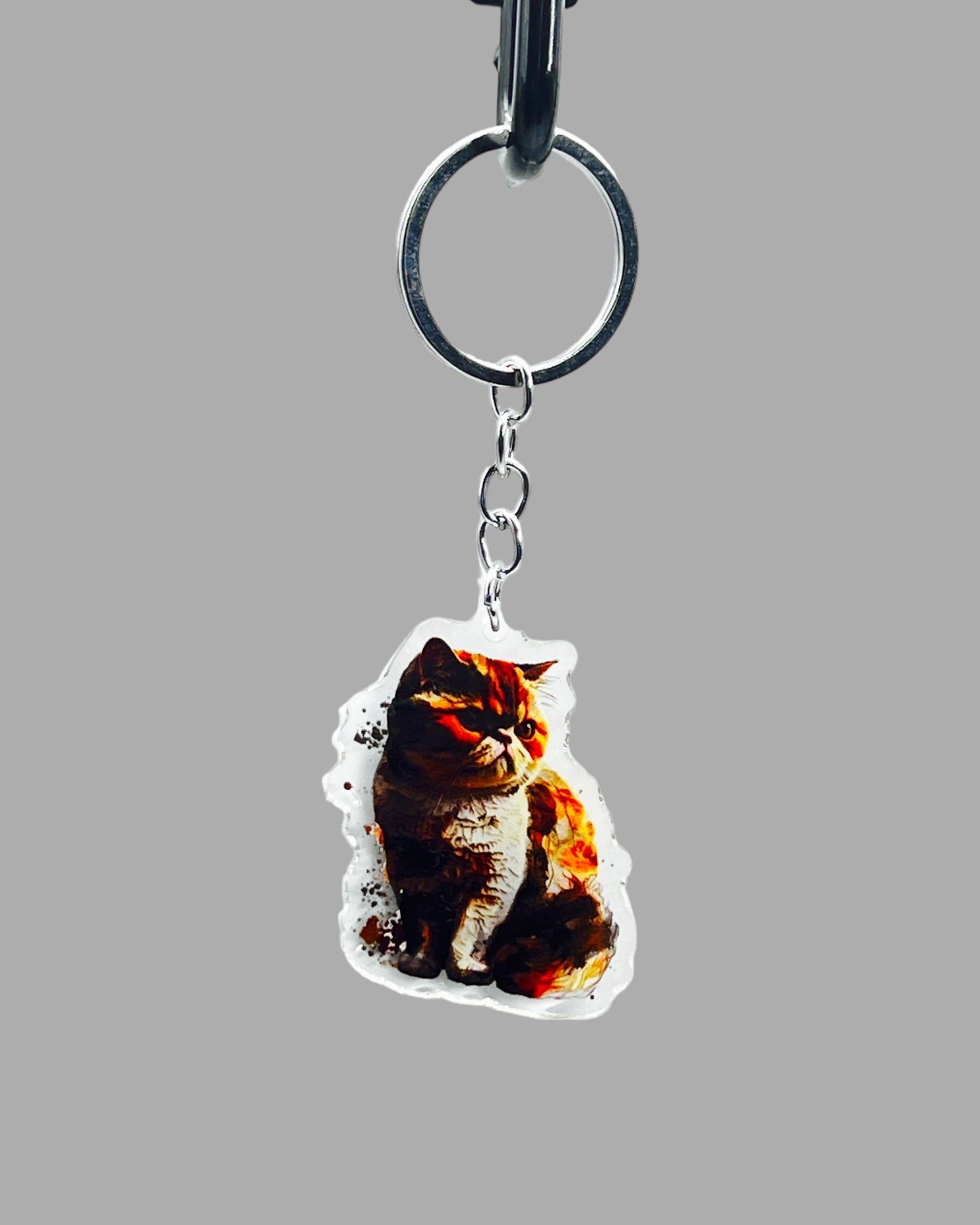 Orange Persian Cat Acrylic Keychain, Cute kawaii memorial ornament, pet portrait charm gift backpack fob, dad car décor, first day of school gift