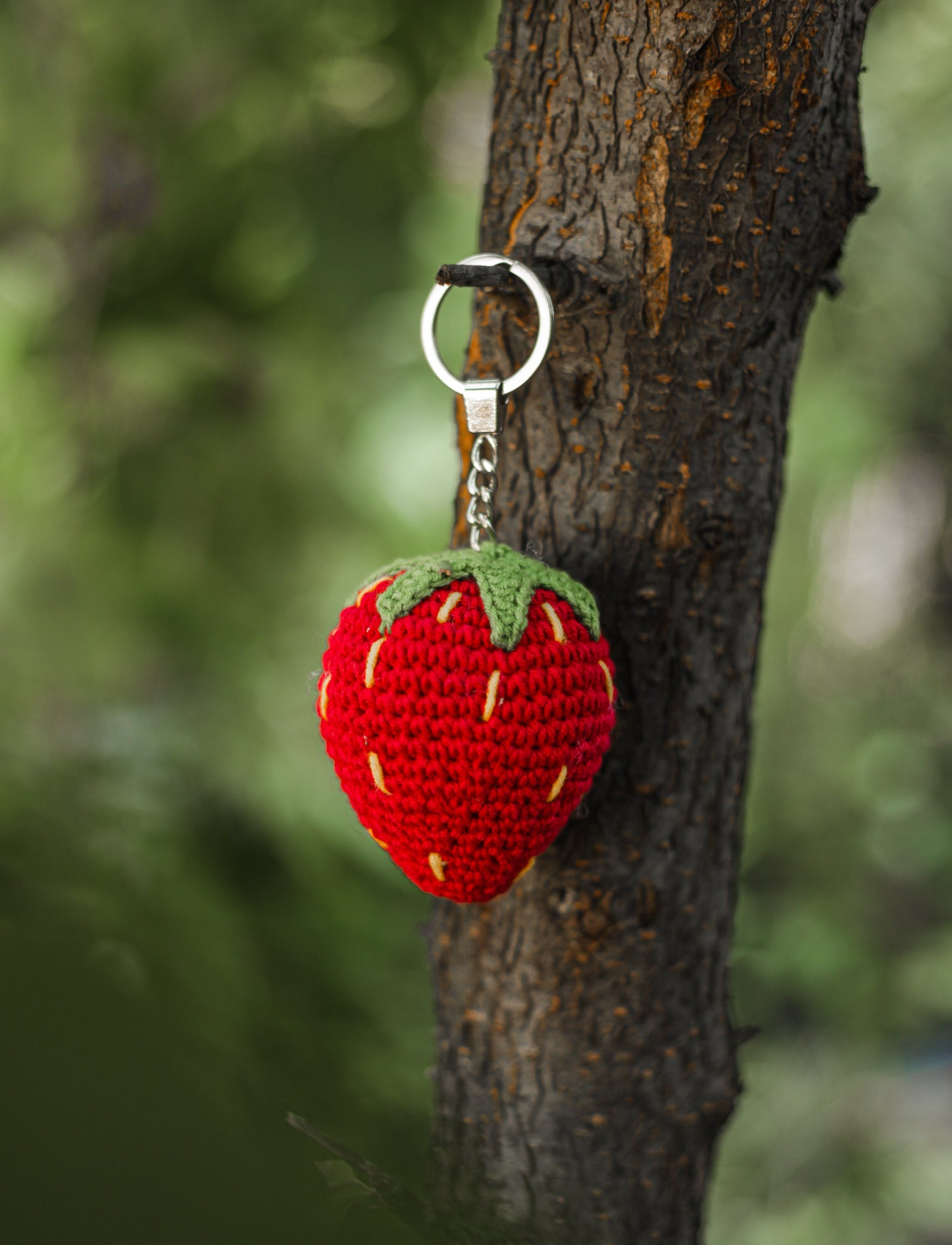 Strawberry Crochet Keychain Miniature amigurumi figurine for office desk decor, fidget sensory toy, unique gift for car dashboard . kawaii pocket  hug