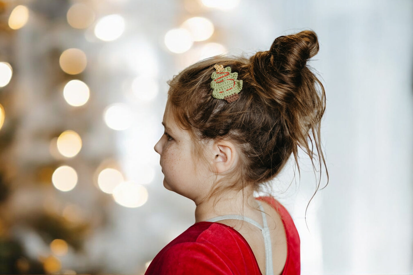 Christmas Crochet Trim Snap Hair Clips, Hair barrettes for kids