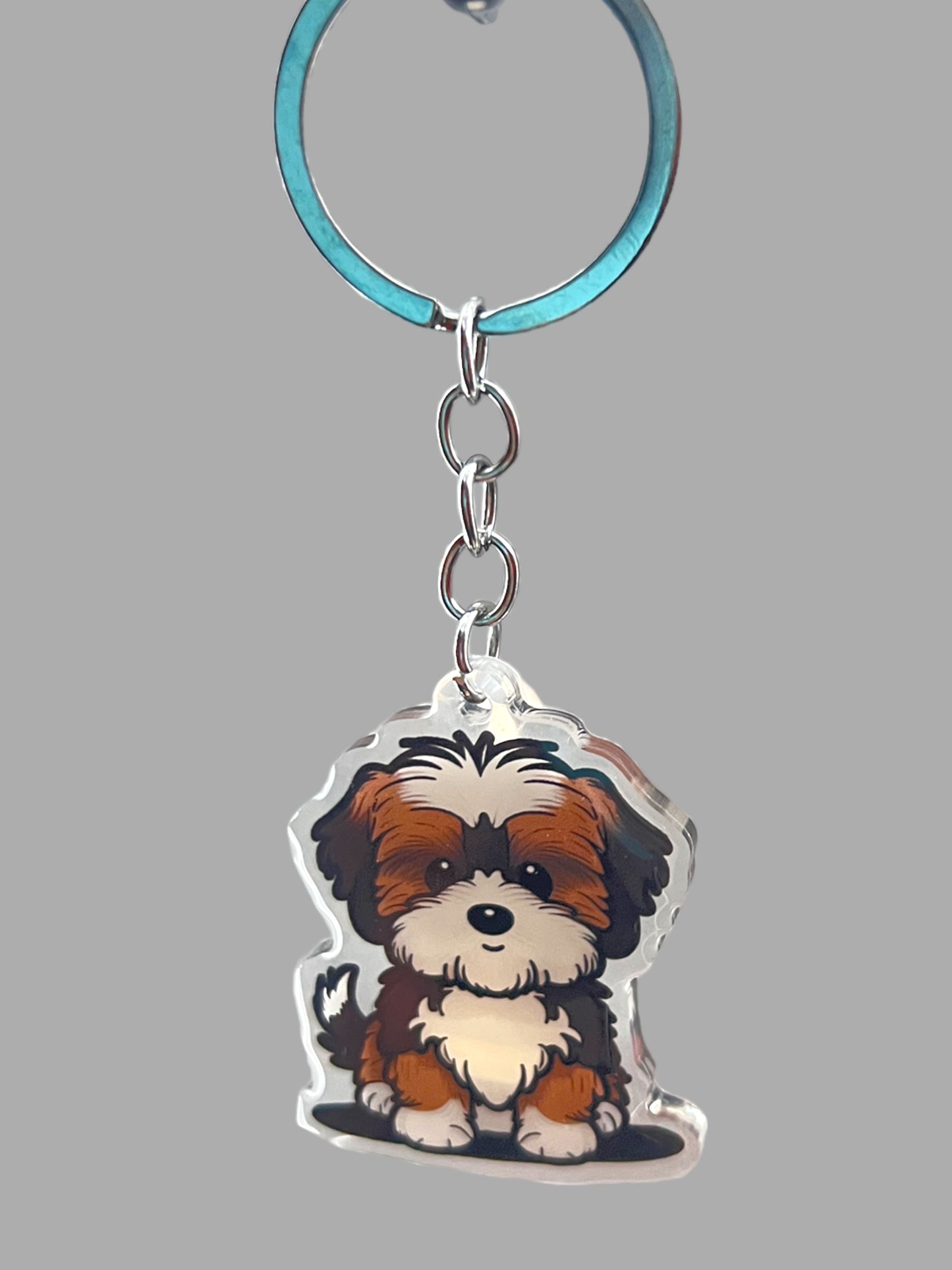 Shih Tzu Dog Acrylic Keychain, Cute kawaii memorial ornament, pet portrait charm gift, backpack fob, dad car décor, dog mom gift