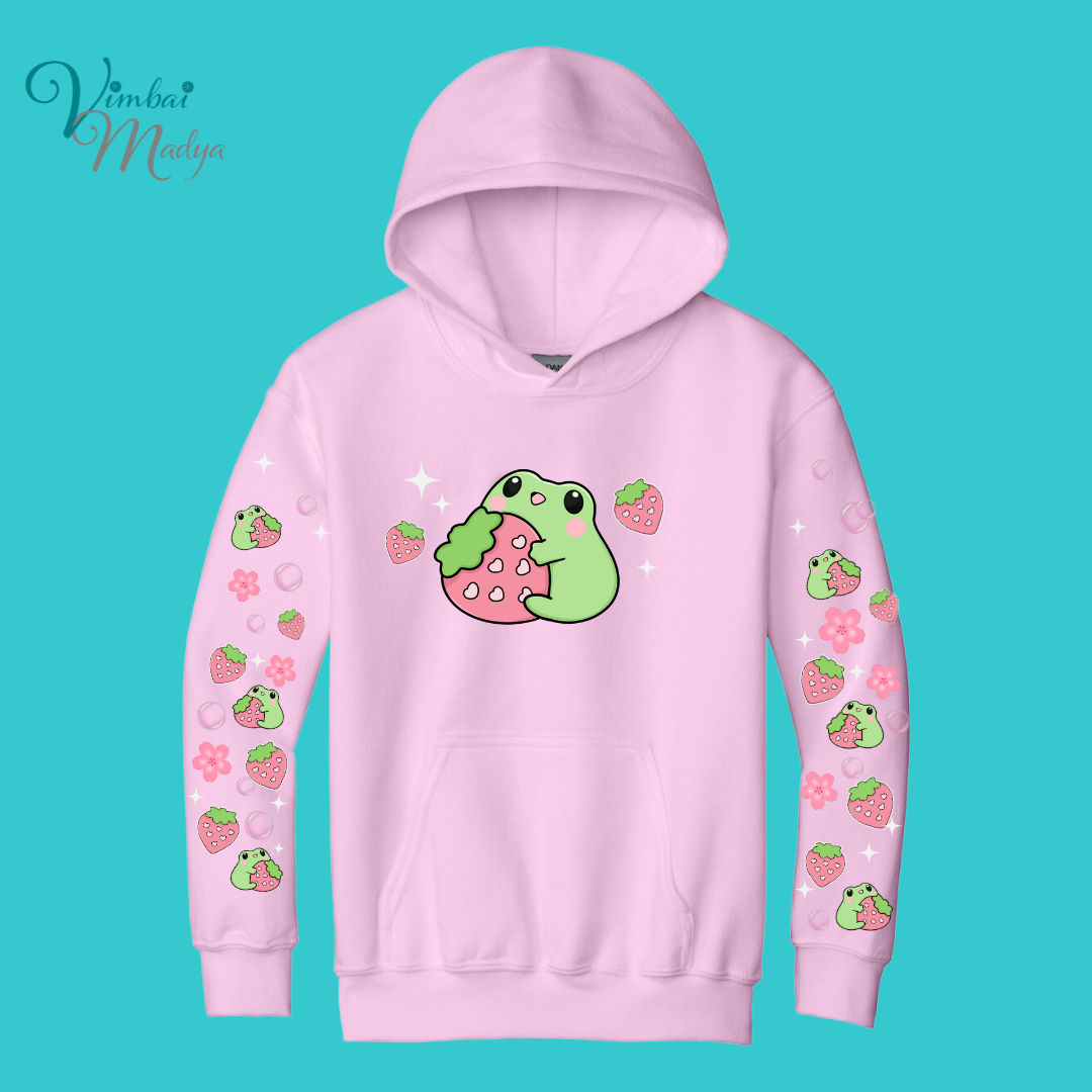 Kawaii Frog  Youth Sweater Hoodie  : Perfect Birthday Gift & Fall Winter Essential  .  Trendy, Unisex Style for Your Best Friend's Wardrobe