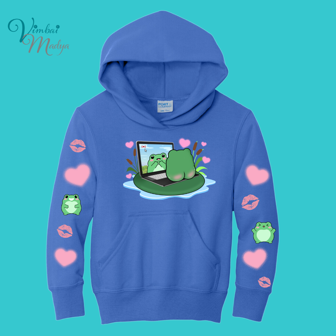 Youth Unisex Clothing Frog Kawaii Frog Sweater Hoodie : frog and toad couples Gift .Best Friend Gift.  Fall Winter Essential