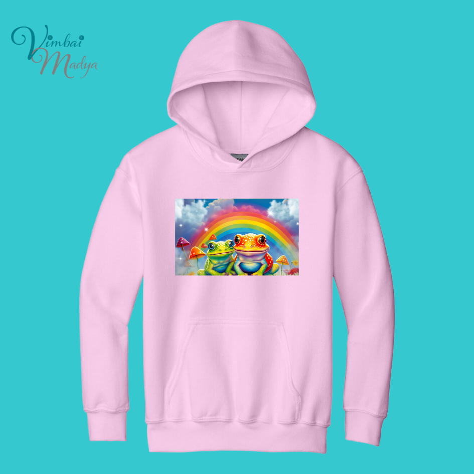 Youth Unisex Frog Rainbow Kawaii Frog Sweater Hoodie : frog and toad couples Gift  for Book lovers .Best Friend Gift.  Fall Winter Essential