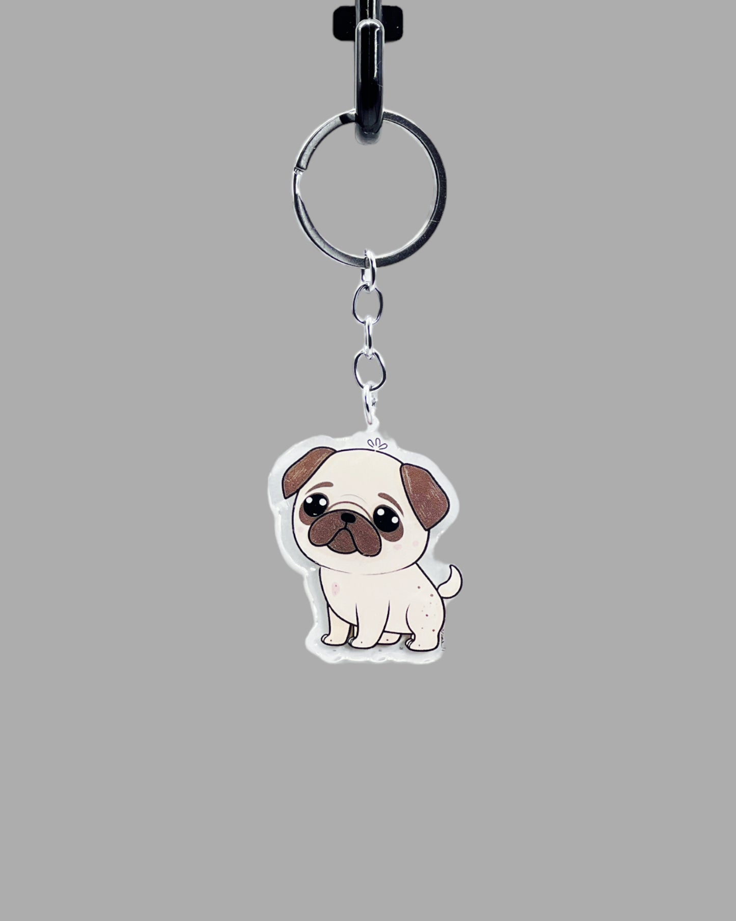 Pug Dog Acrylic keychain, Cute kawaii memorial ornament, pet portrait charm gift, backpack fob, dad car décor, dog mom gift