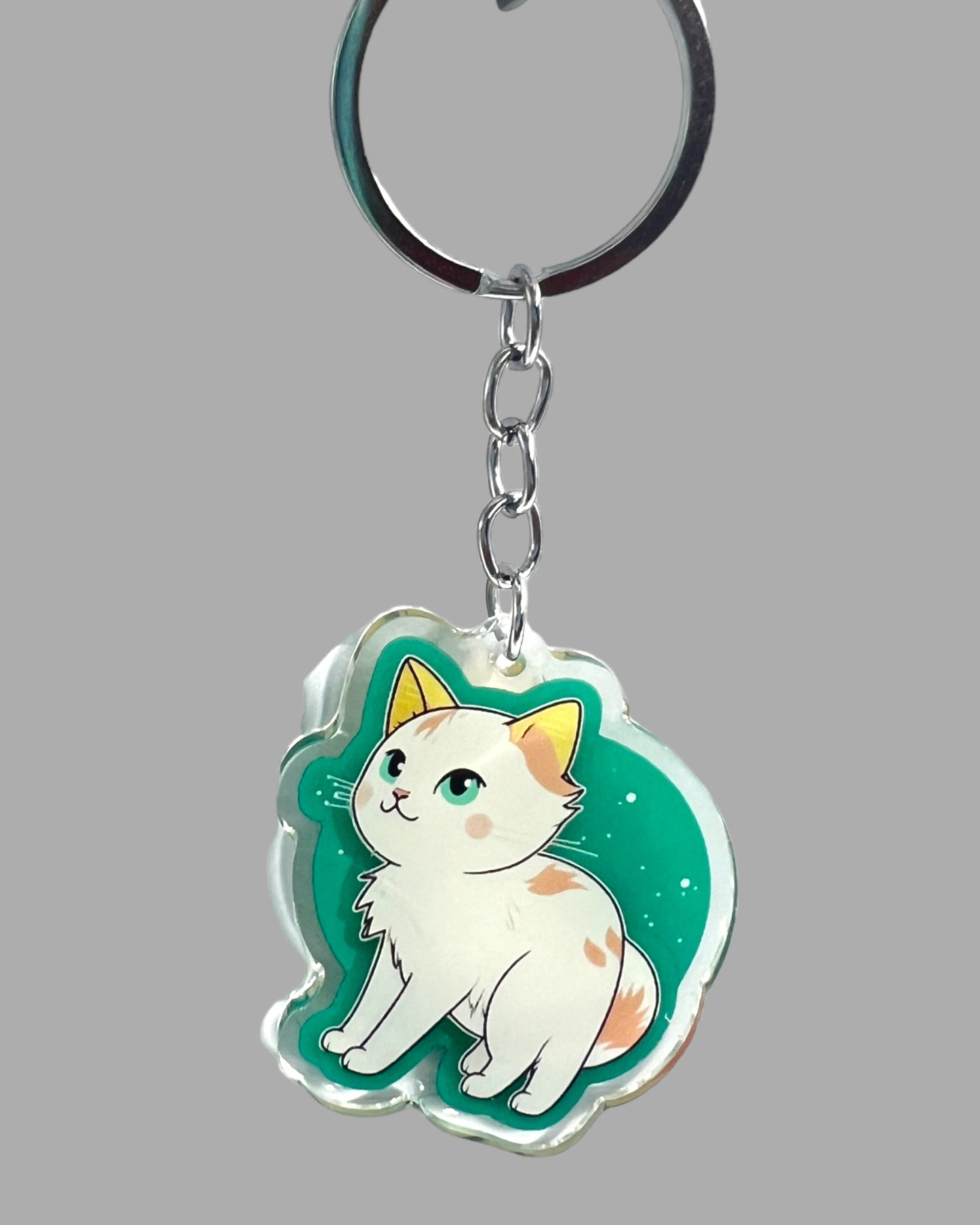 Turkish Van Cat Acrylic Keychain, Cute kawaii memorial ornament, pet portrait charm, backpack fob, dad car décor, stocking stuffer