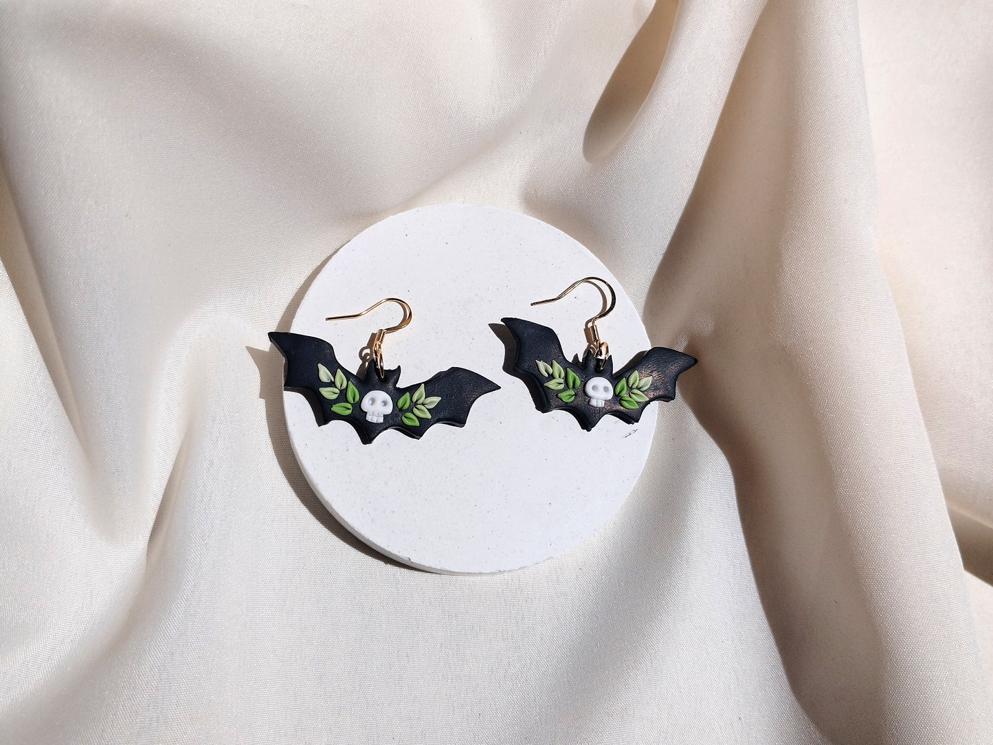 Bat skull polymer clay earrings, halloween spooky witch wican Handmade Dainty  dangle cute minimalist earrings, birthday gift for best friend