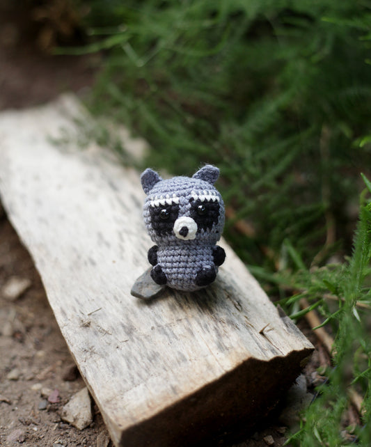 Raccoon Crochet Keychain Miniature amigurumi figurine for office desk decor, fidget sensory toy, unique gift for car dashboard . kawaii pocket  hug