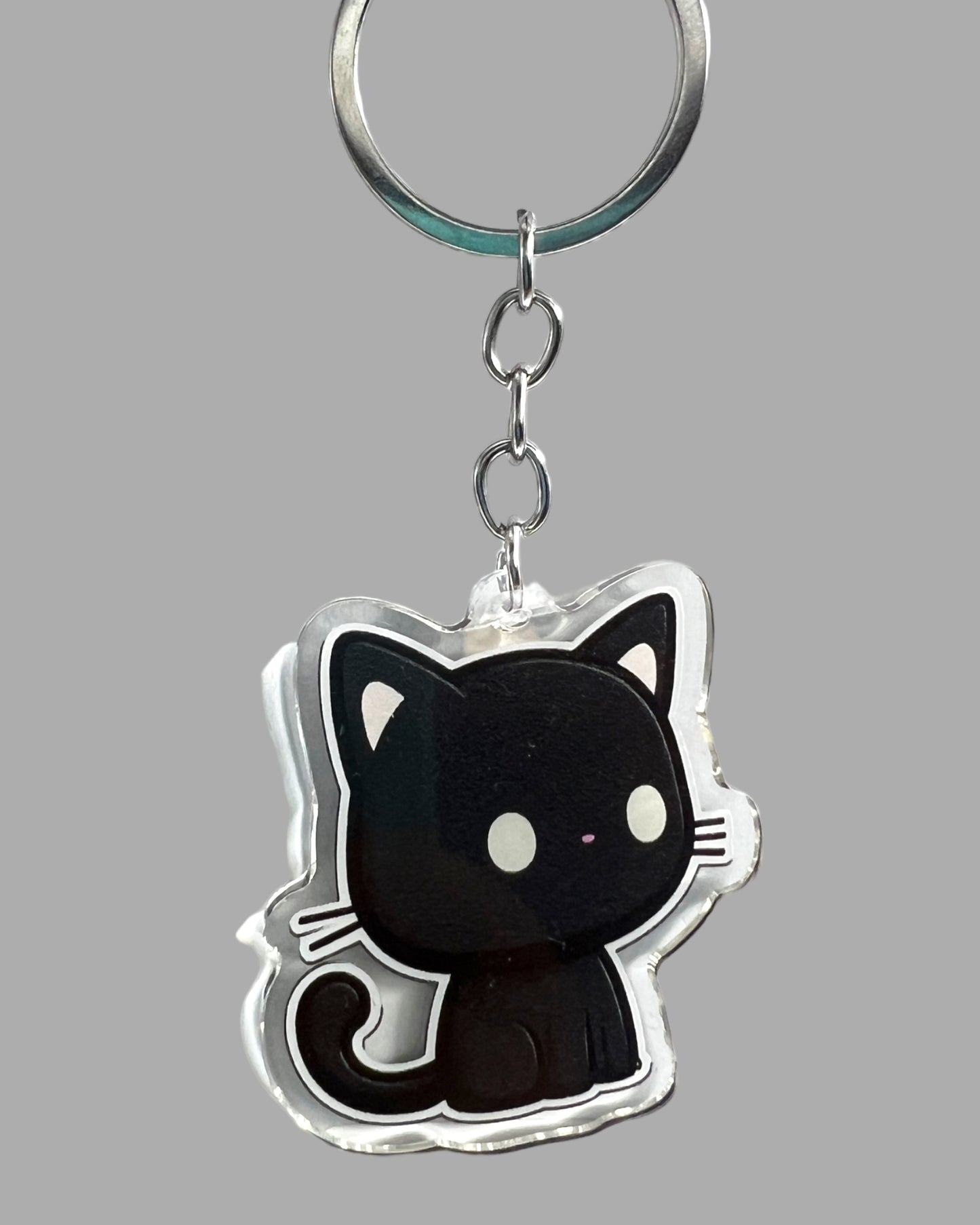 Black Cat Acrylic Keychain, Cute kawaii memorial ornament, pet portrait charm gift  backpack fob, dad car décor, first day of school gift