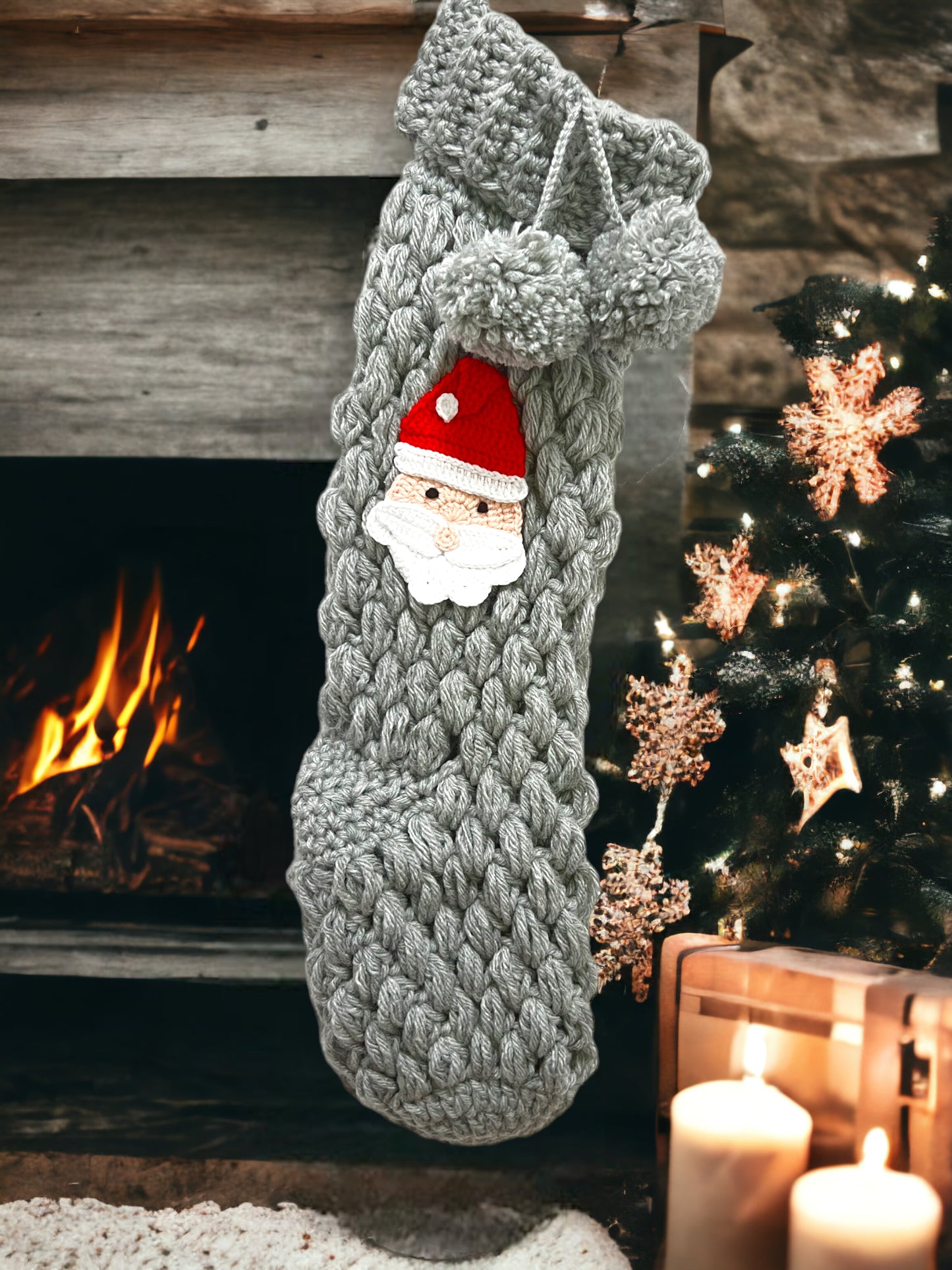 Dark Grey Santa Christmas Stocking