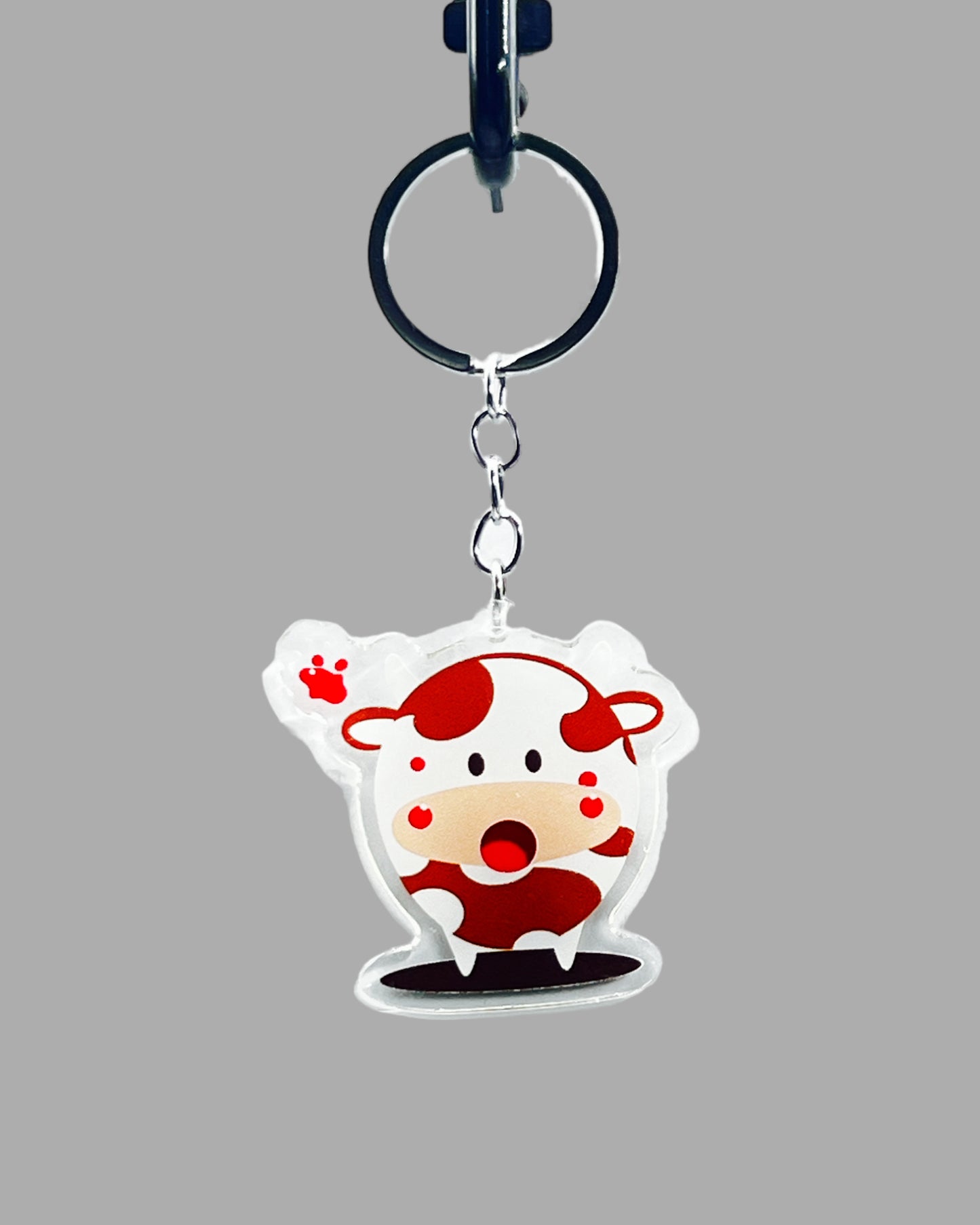 Cow Acrylic keychain, Farm Animal Cute kawaii memorial ornament, pet portrait charm gift  backpack fob, dad car décor, first day of school gift