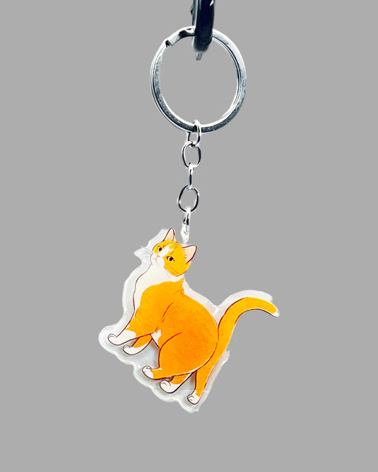 Orange Tabby Cat Acrylic keychain, Cute kawaii memorial ornament, pet portrait charm gift backpack fob, dad car décor, first day of school gift