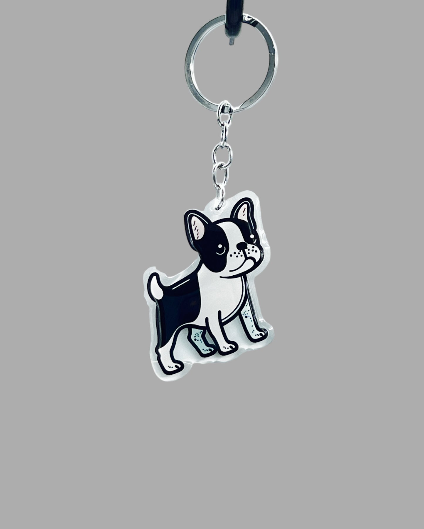 Boston Terrier Dog Acrylic keychain, Cute kawaii memorial ornament, pet portrait charm gift  backpack fob, dad car décor, first day of school