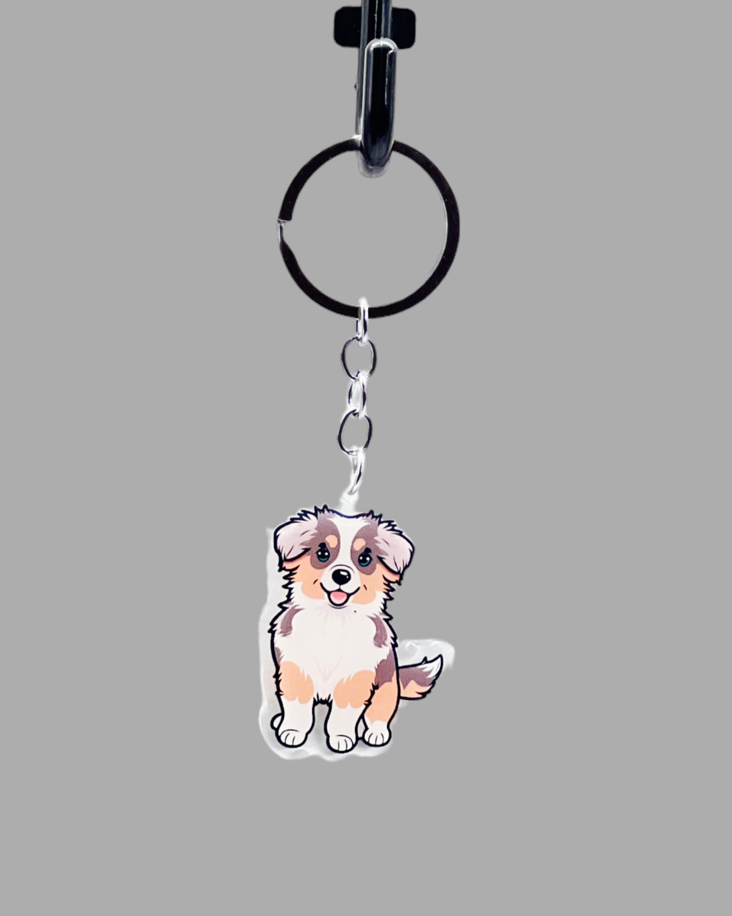 Australian Shepherd Dog Acrylic keychain Cute kawaii animal memorial ornament, pet portrait charm gift  backpack photo fob or dad car décor