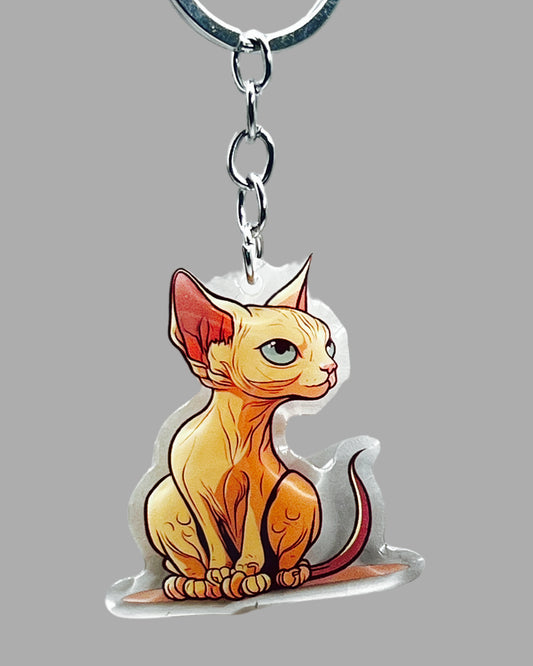 Sphynx Cat Acrylic keychain, Cute kawaii memorial ornament, pet portrait charm, backpack fob, dad car décor, stocking stuffer, birthday gift