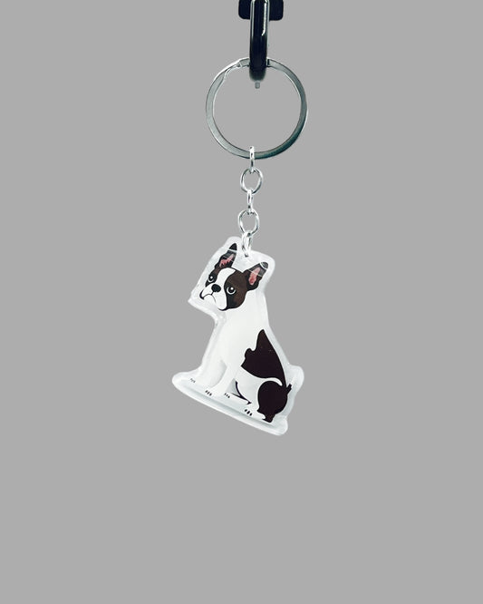 Boston Terrier Dog Acrylic keychain, Cute kawaii memorial ornament, pet portrait charm gift  backpack fob, dad car décor, first day of school