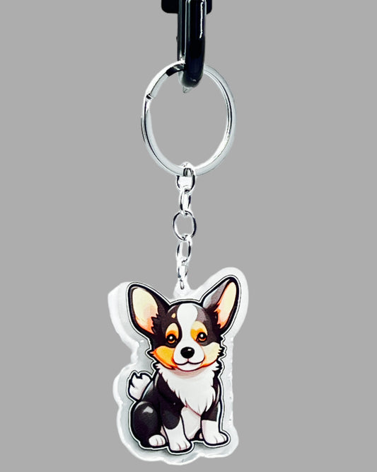 Welsh Corgi Dog Acrylic keychain, Cute kawaii memorial ornament, pet portrait charm gift, backpack photo fob, dad car décor, dog mom gift