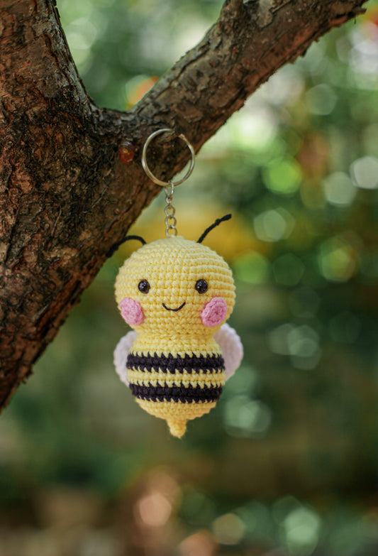 Bee Crochet Keychain Miniature amigurumi figurine for office desk decor, fidget sensory toy, unique gift for car dashboard . kawaii pocket  hug