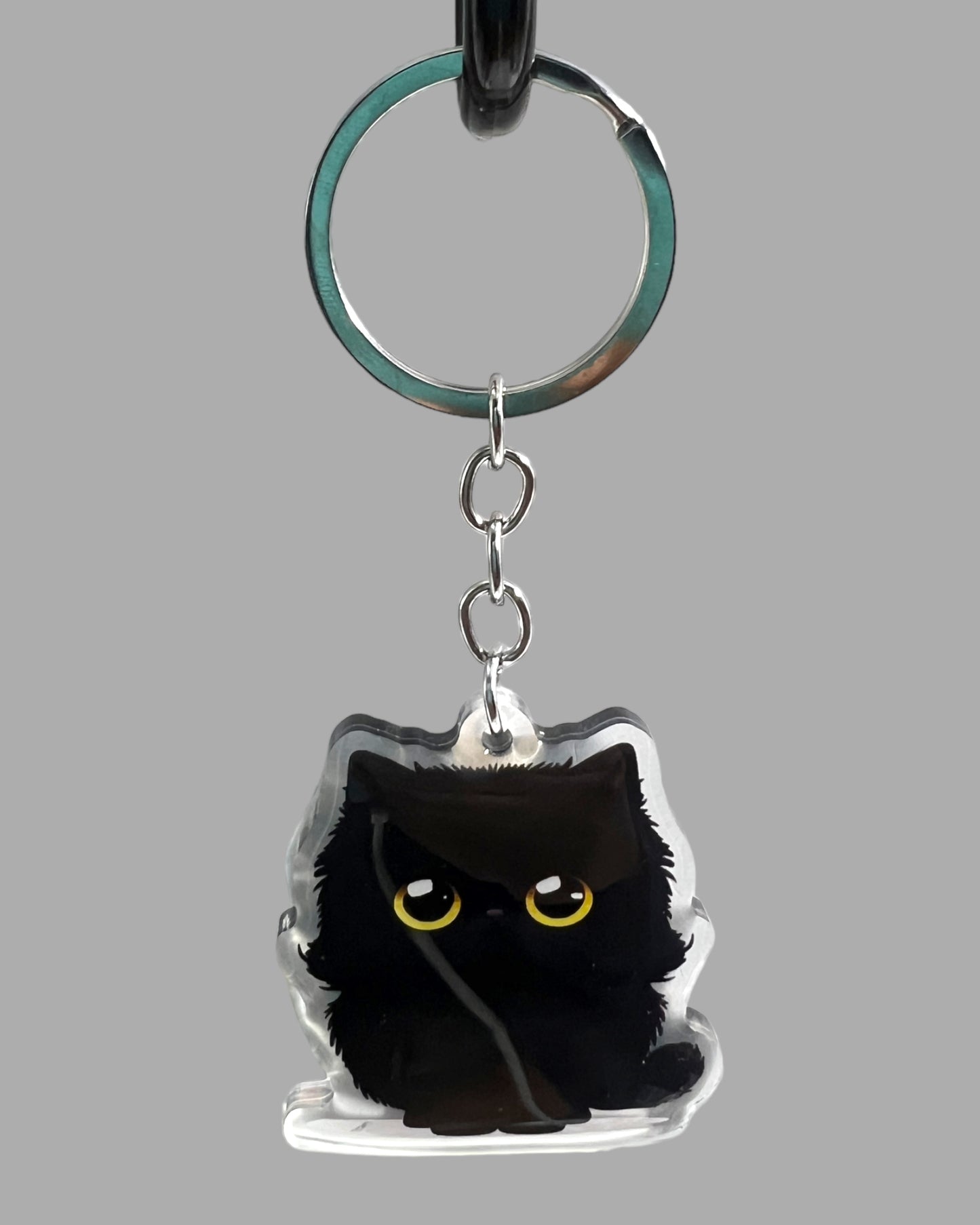 Black Persian Cat Acrylic Keychain, Cute kawaii memorial ornament, pet portrait charm gift  backpack fob, dad car décor, first day of school gift