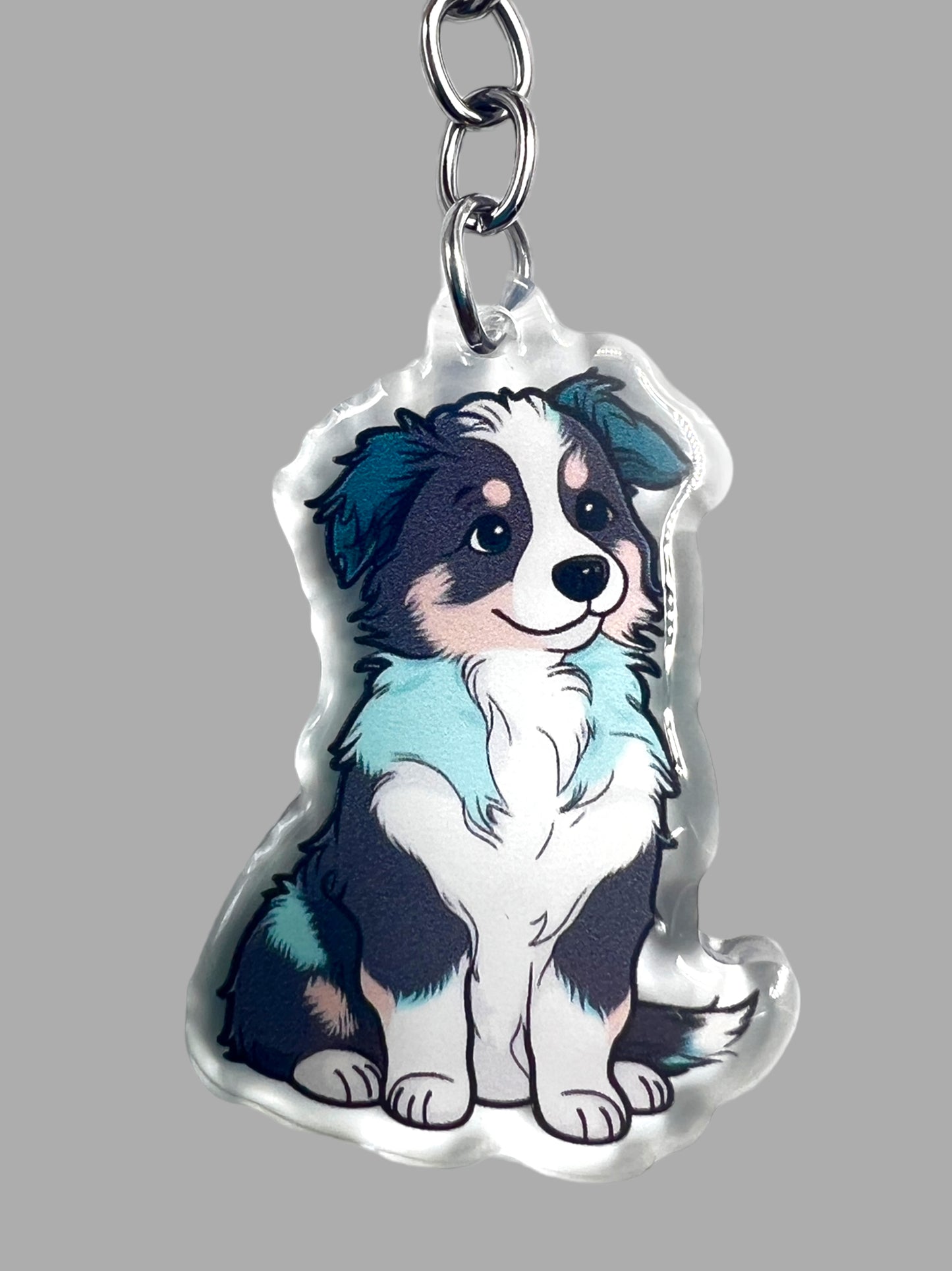 Australian Shepherd Dog Acrylic keychain Cute kawaii animal memorial ornament, pet portrait charm gift  backpack photo fob or dad car décor