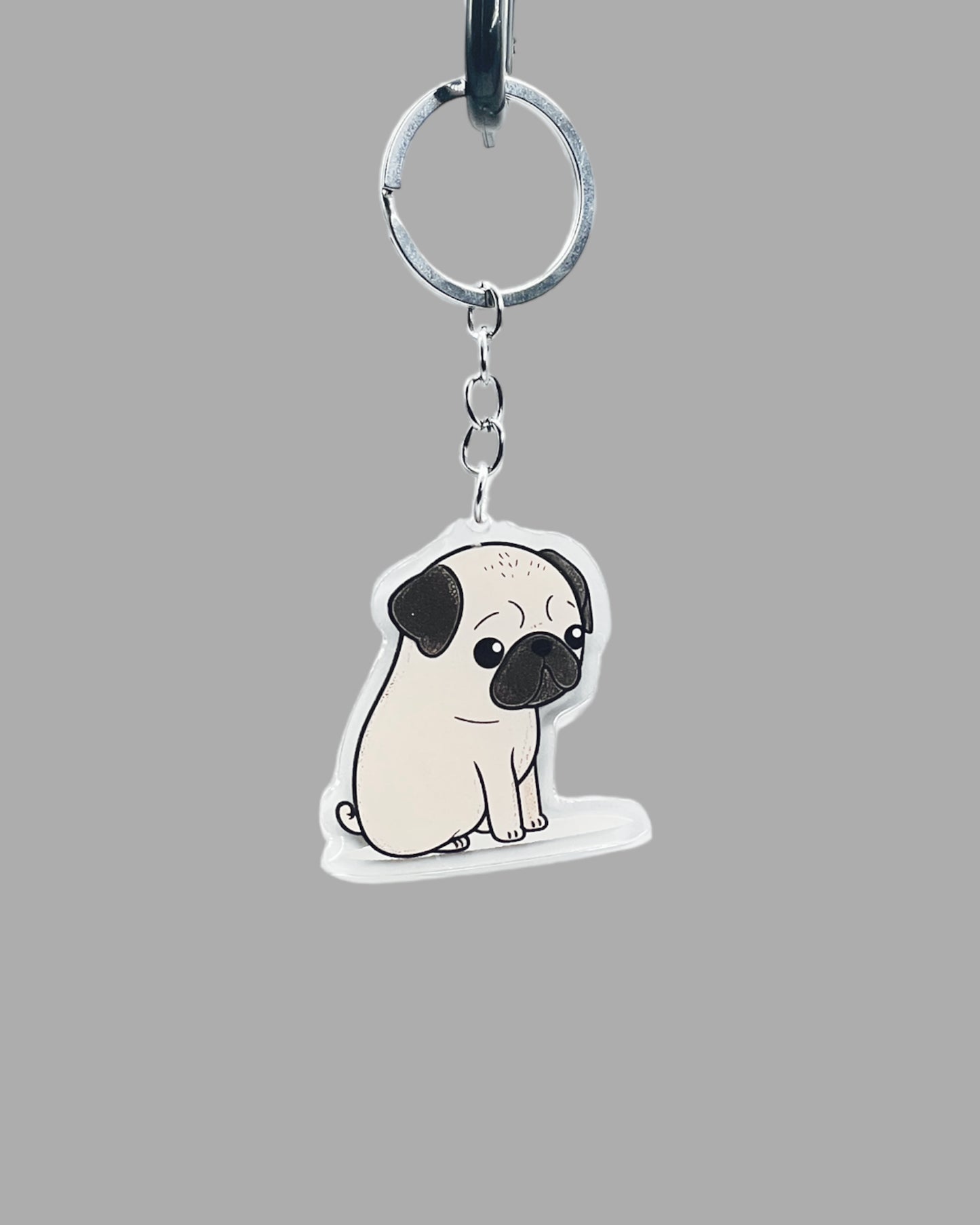 Pug Dog Acrylic keychain, Cute kawaii memorial ornament, pet portrait charm gift, backpack fob, dad car décor, dog mom gift