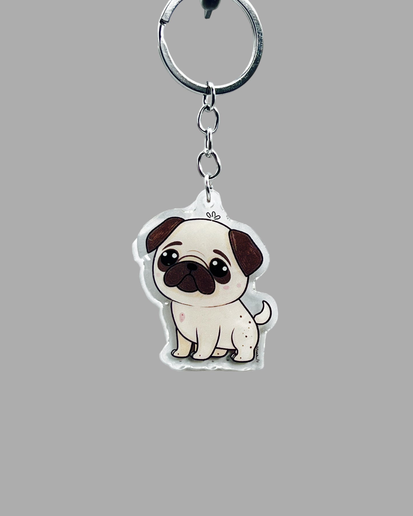 Pug Dog Acrylic keychain, Cute kawaii memorial ornament, pet portrait charm gift, backpack fob, dad car décor, dog mom gift