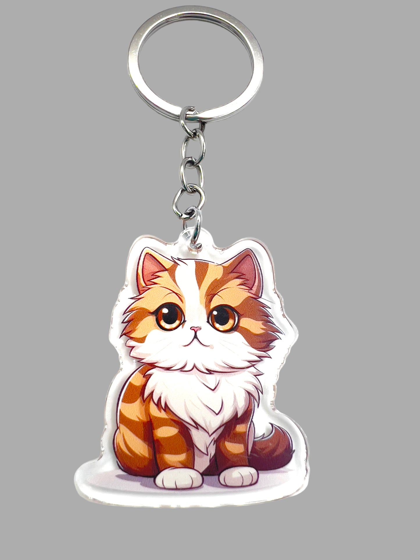 Orange Persian Cat Acrylic Keychain, Cute kawaii memorial ornament, pet portrait charm gift backpack fob, dad car décor, first day of school gift