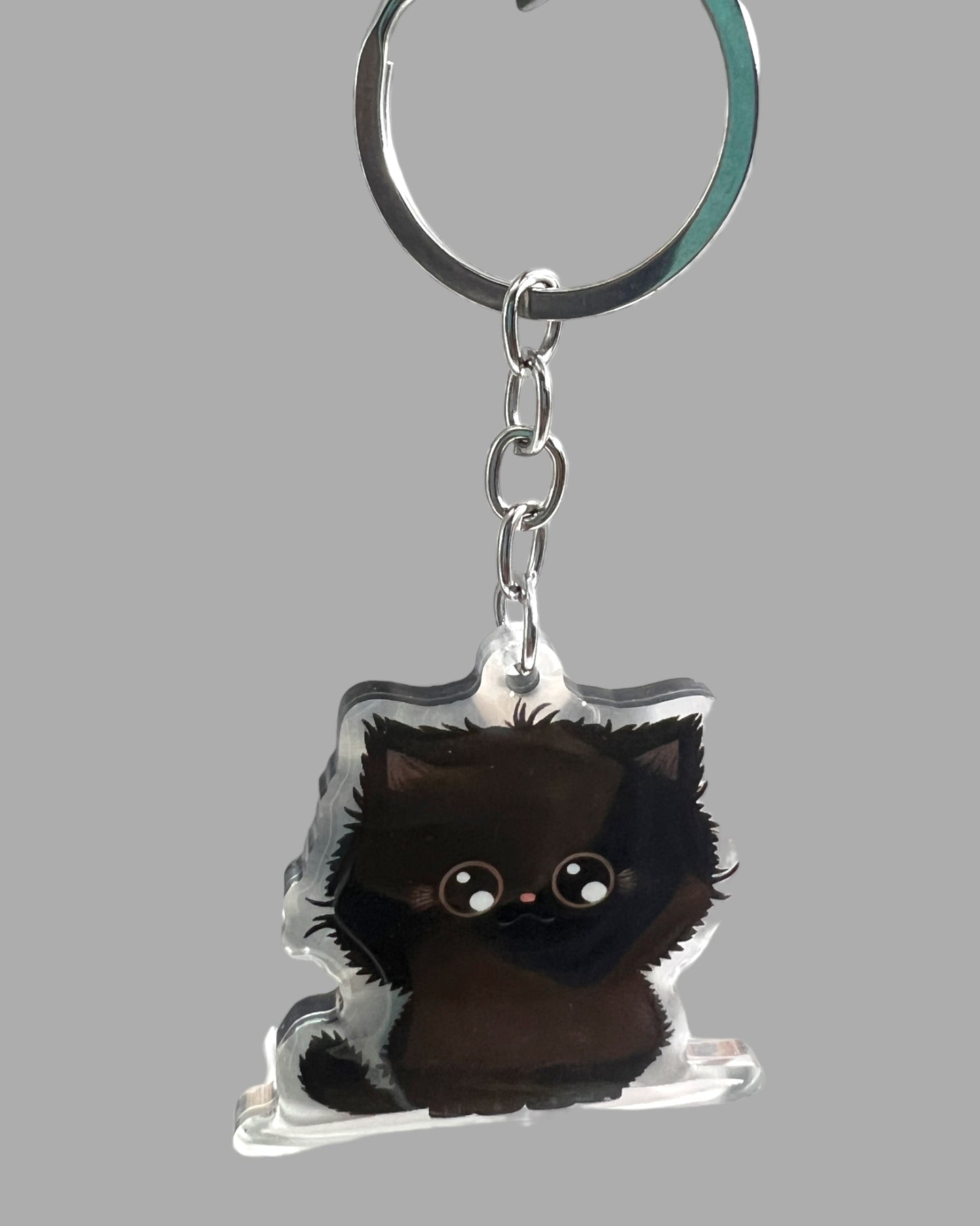 Black Persian Cat Acrylic Keychain, Cute kawaii memorial ornament, pet portrait charm gift  backpack fob, dad car décor, first day of school gift