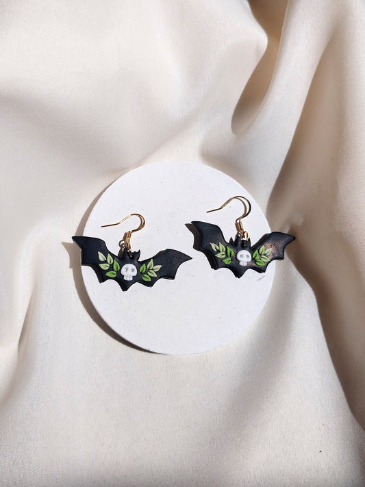 Bat skull polymer clay earrings, halloween spooky witch wican Handmade Dainty  dangle cute minimalist earrings, birthday gift for best friend