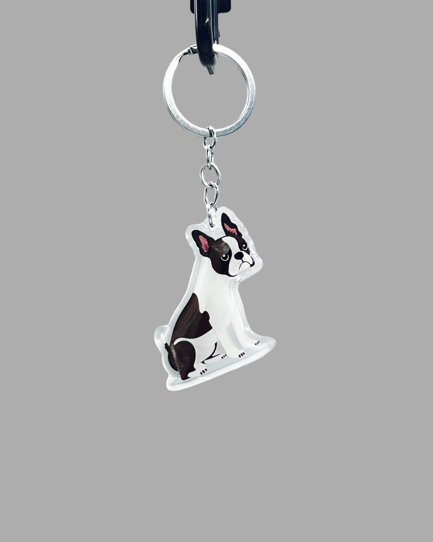 Boston Terrier Dog Acrylic keychain, Cute kawaii memorial ornament, pet portrait charm gift  backpack fob, dad car décor, first day of school