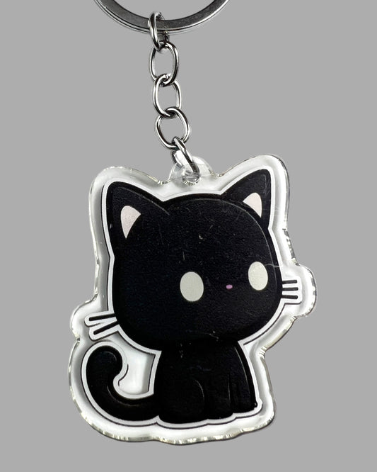 Black Cat Acrylic Keychain, Cute kawaii memorial ornament, pet portrait charm gift  backpack fob, dad car décor, first day of school gift