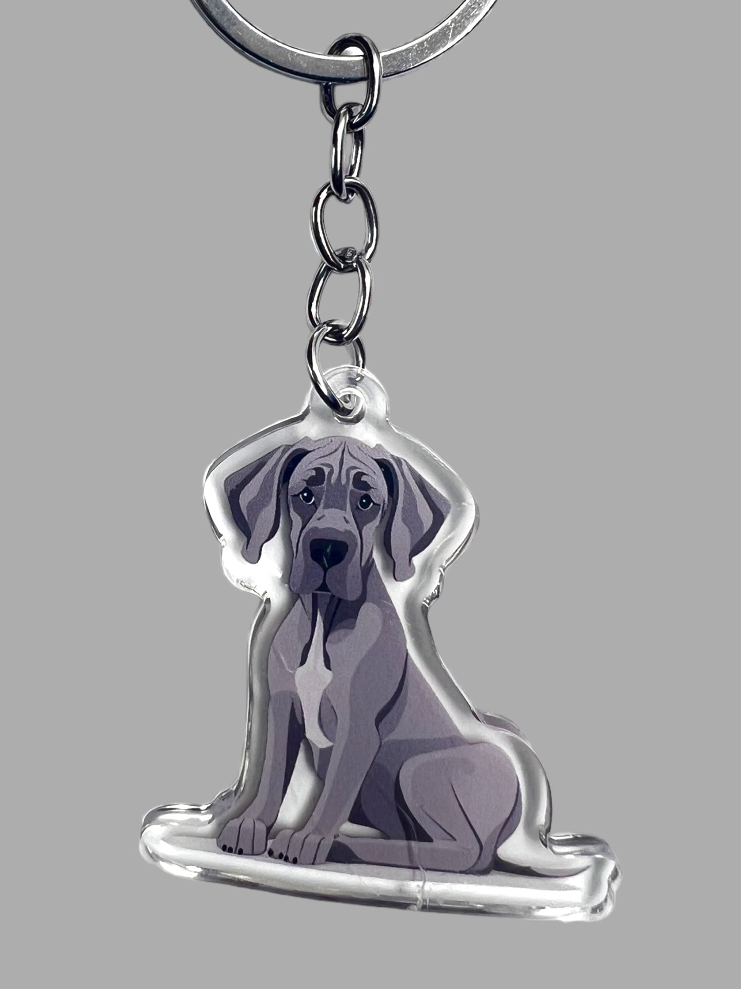 Great Dane Dog Acrylic keychain, Cute kawaii memorial ornament, pet portrait charm gift, backpack photo fob, dad car décor, dog mom gift