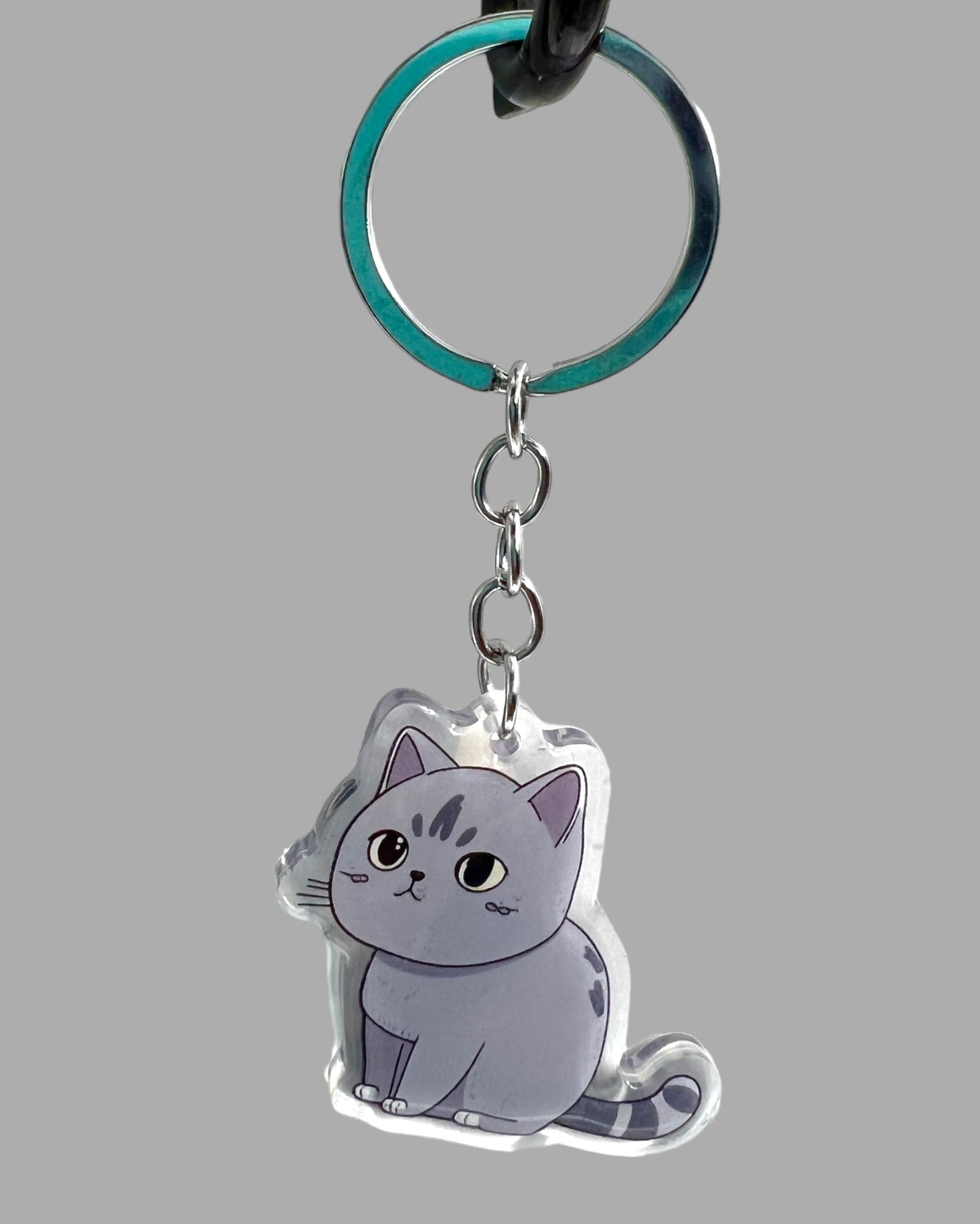 Russian Blue Cat Acrylic Keychain, Cute kawaii memorial ornament, pet portrait charm, backpack fob, dad car décor, stocking stuffer, birthday gift