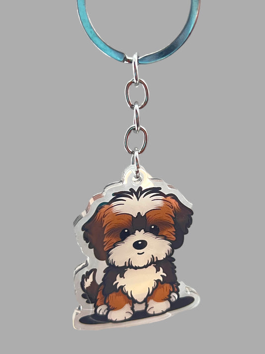 Shih Tzu Dog Acrylic Keychain, Cute kawaii memorial ornament, pet portrait charm gift, backpack fob, dad car décor, dog mom gift