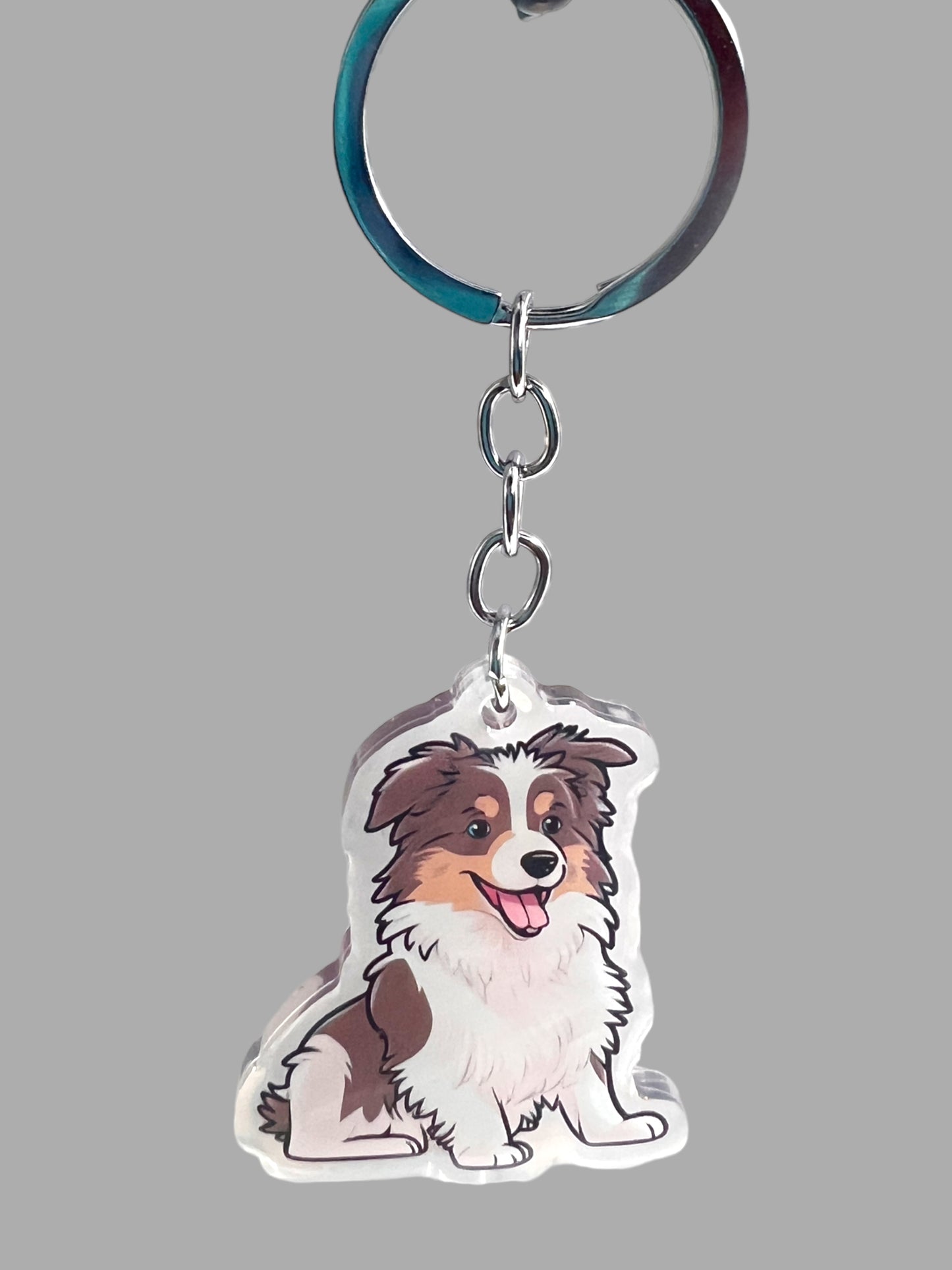 Australian Shepherd Dog Acrylic keychain Cute kawaii animal memorial ornament, pet portrait charm gift  backpack photo fob or dad car décor