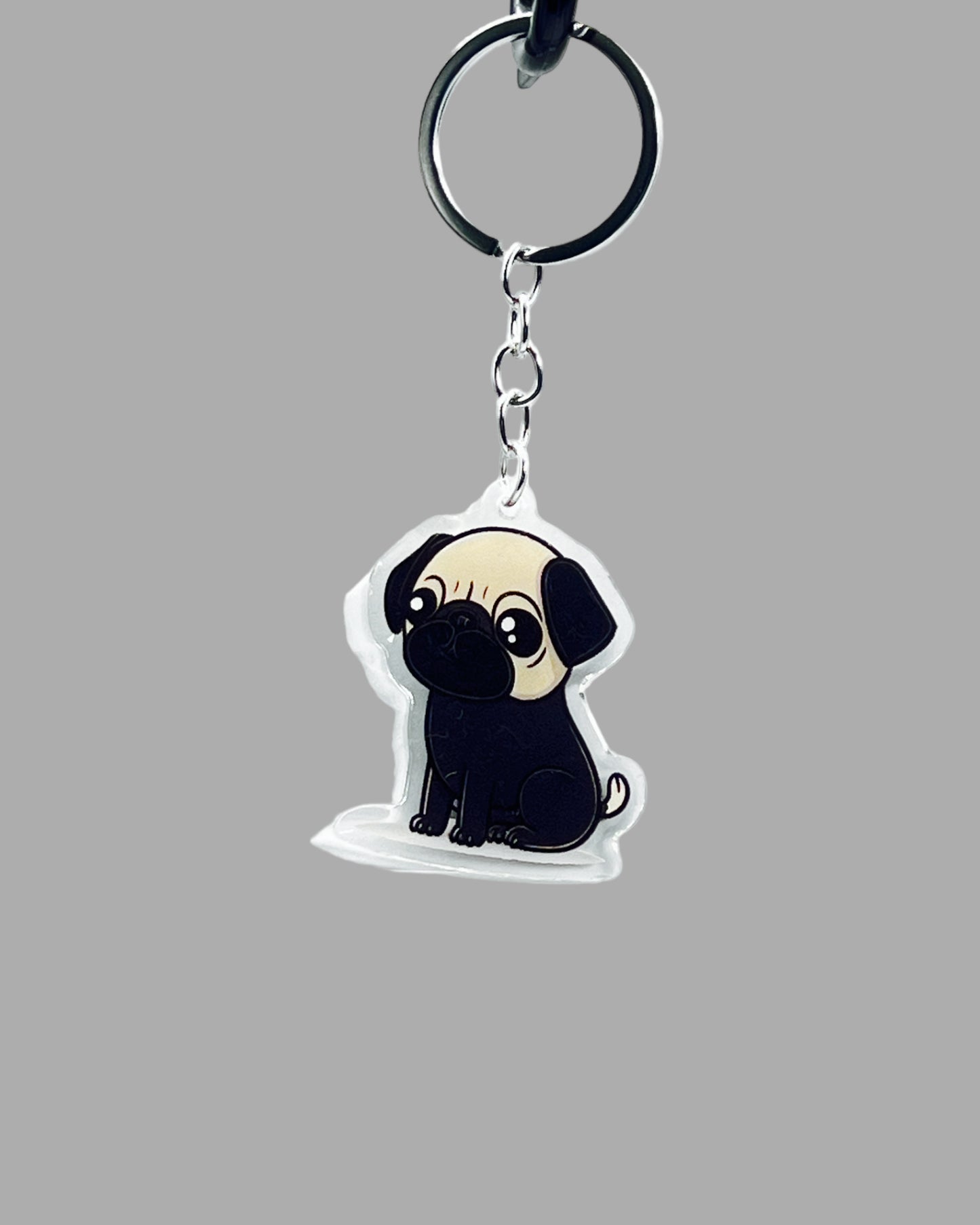 Pug Dog Acrylic keychain, Cute kawaii memorial ornament, pet portrait charm gift, backpack fob, dad car décor, dog mom gift