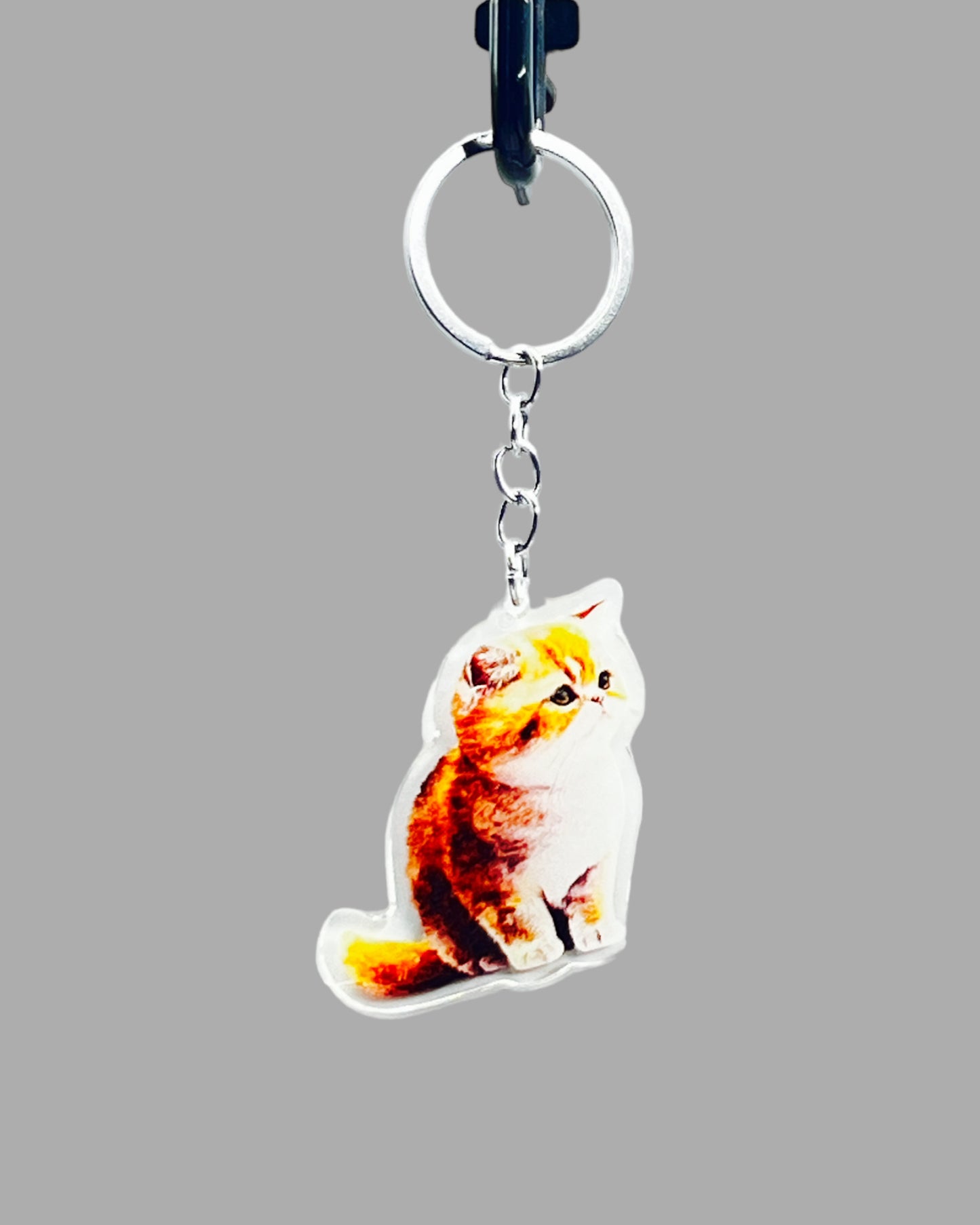 Orange Tabby Cat Acrylic keychain, Cute kawaii memorial ornament, pet portrait charm gift backpack fob, dad car décor, first day of school gift