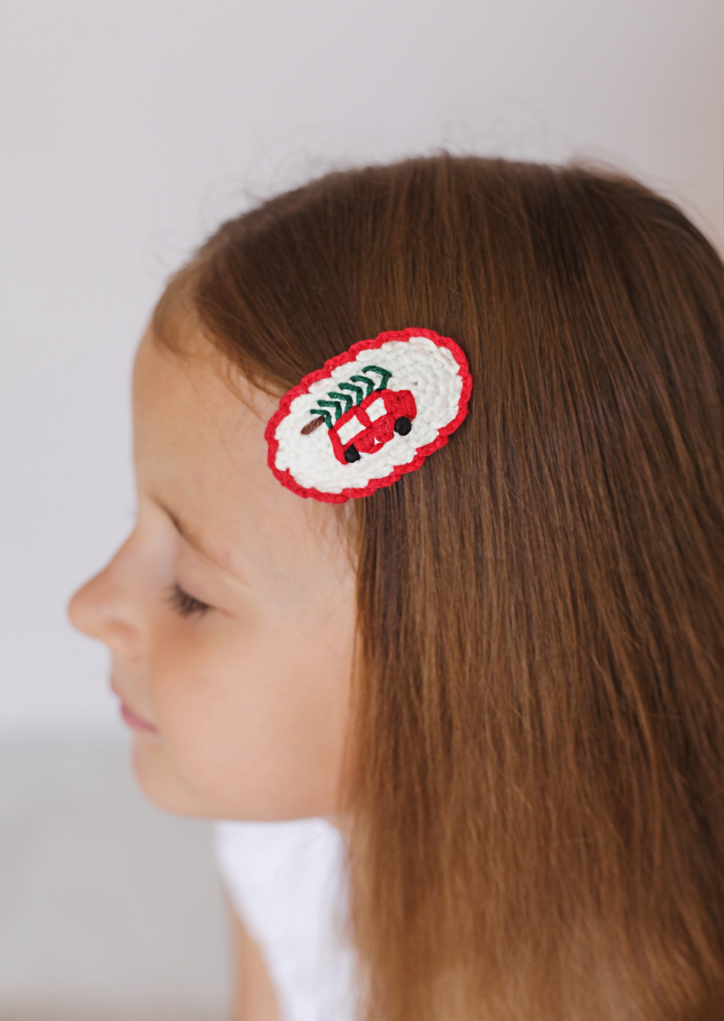 Christmas Trendy Girls' Gifts : Crochet Hair Clips . Barrettes for Teens, Granddaughters, Newborn Girl Outfits, with Embroidery Designs