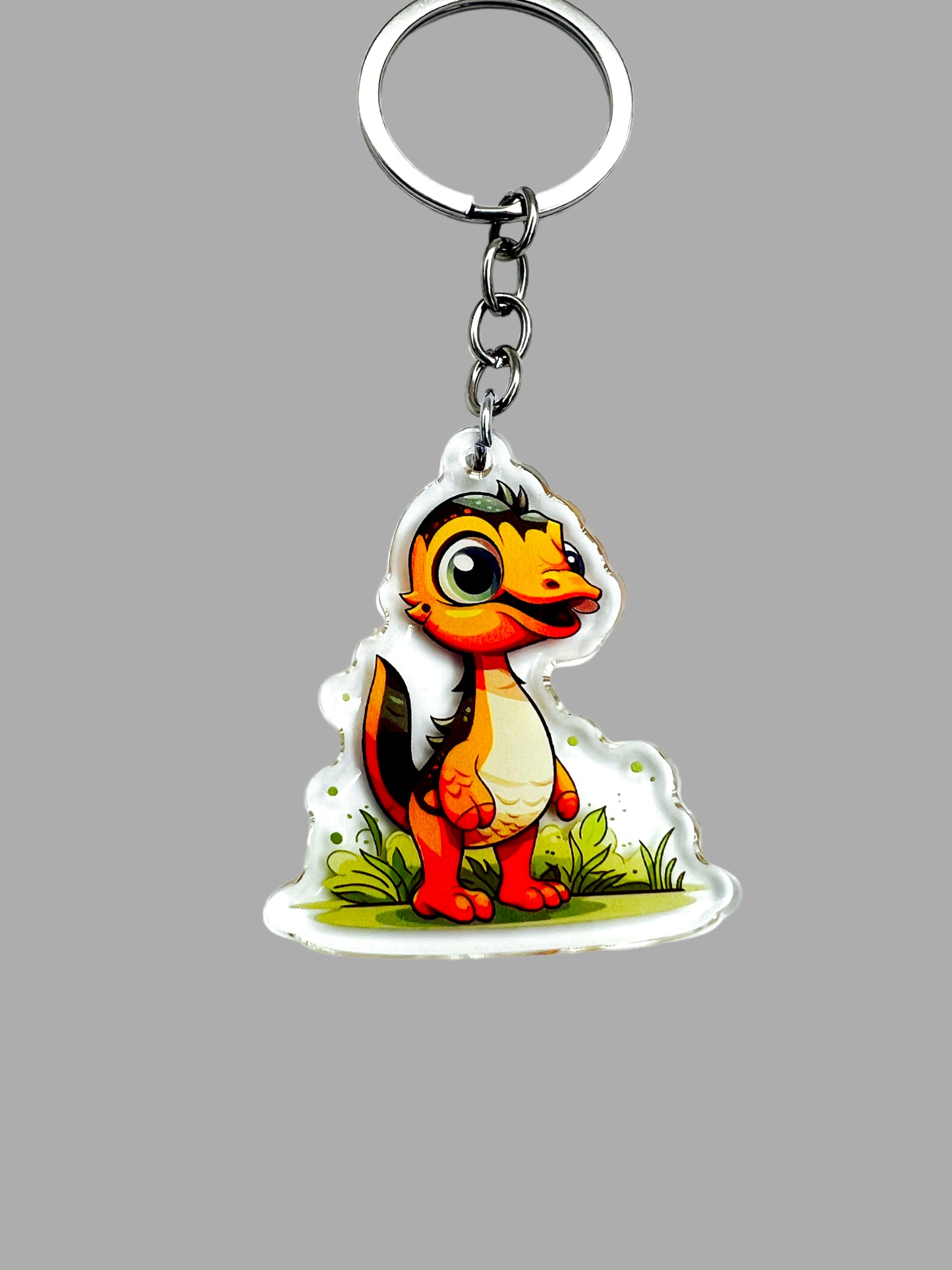 Velociraptor dinosaur wildlife Acrylic Keychain, Cute kawaii memorial ornament, pet portrait charm, backpack fob, dad car décor, stocking stuffer