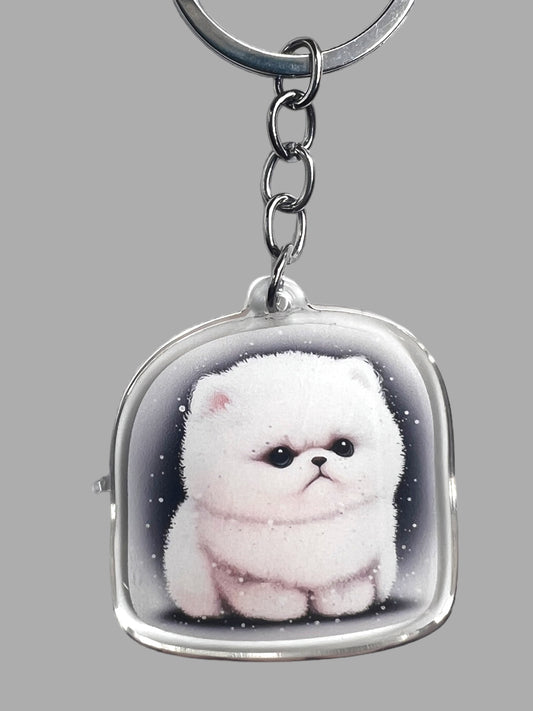 White Bichon Dog Acrylic Keychain, Cute kawaii memorial ornament, pet portrait charm gift, backpack photo fob, dad car décor, dog mom gift