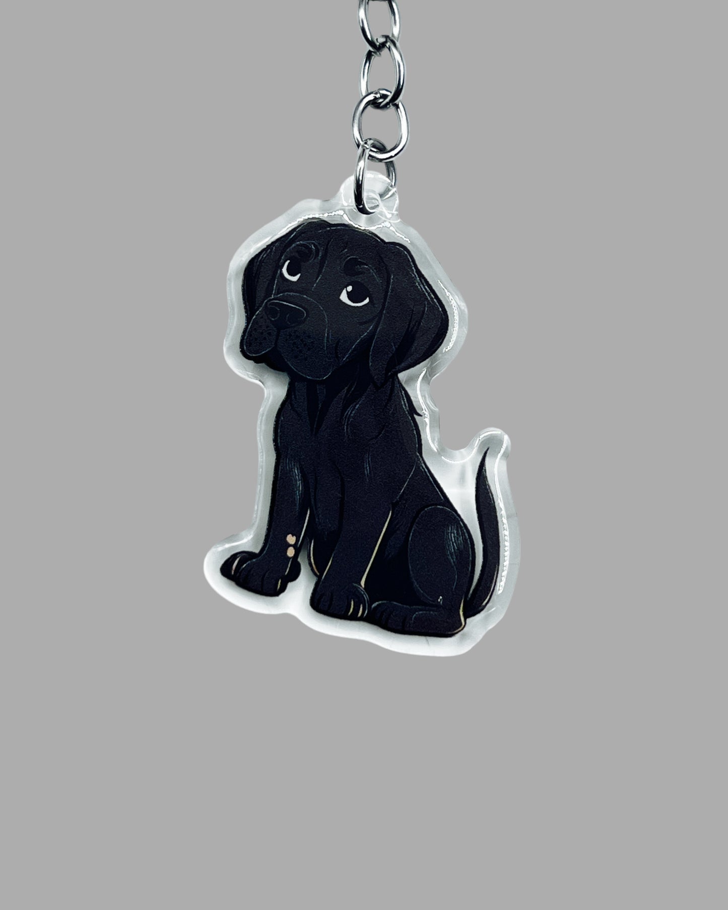 Black Labrador Dog Acrylic keychain, Cute kawaii memorial ornament, pet portrait charm gift  backpack fob, dad car décor, first day of school