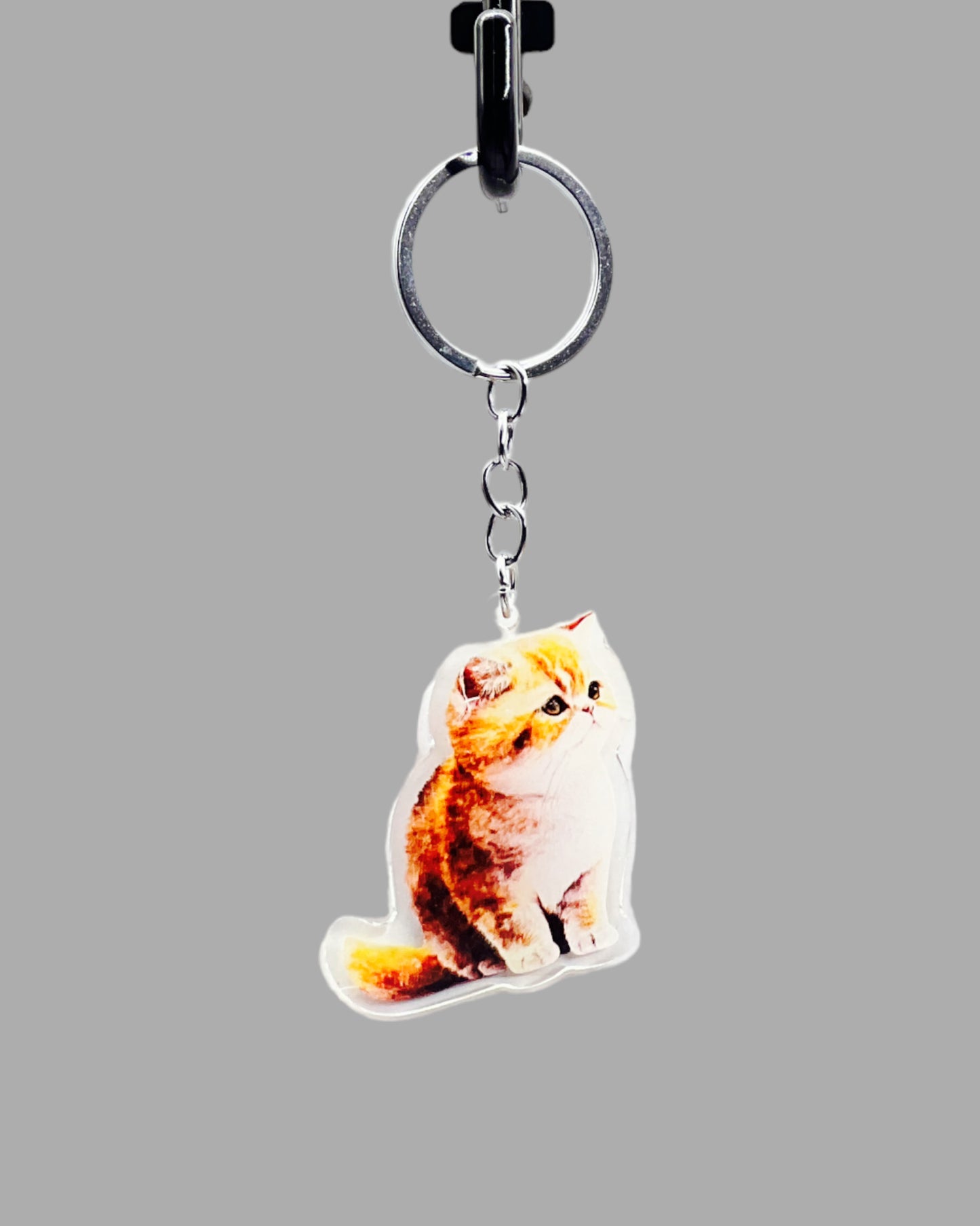 Orange Tabby Cat Acrylic keychain, Cute kawaii memorial ornament, pet portrait charm gift backpack fob, dad car décor, first day of school gift