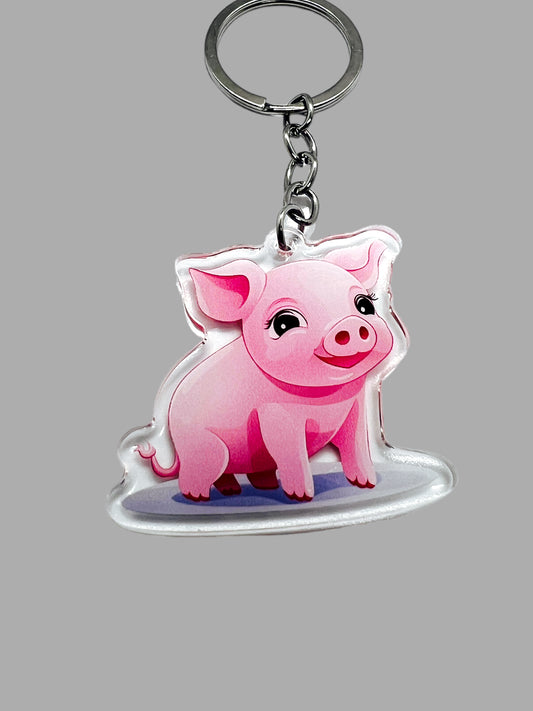 Pig Acrylic Keychain, Farm Animal Cute kawaii memorial ornament, pet portrait charm, backpack fob, dad car décor, stocking stuffer, birthday gift