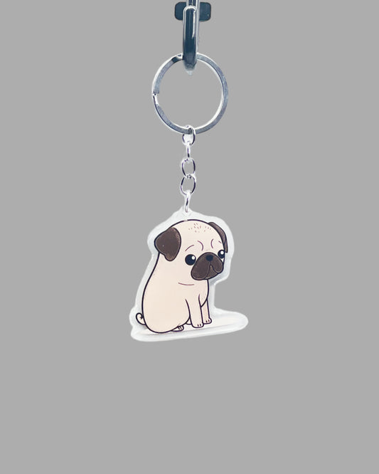 Pug Dog Acrylic keychain, Cute kawaii memorial ornament, pet portrait charm gift, backpack fob, dad car décor, dog mom gift