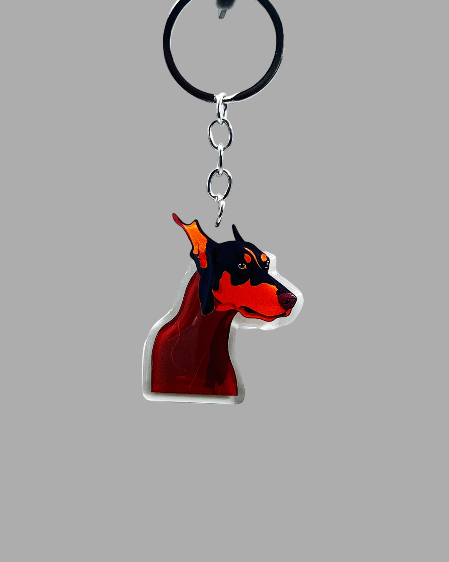 Doberman Pinscher Dog Acrylic Keychain Cute kawaii memorial ornament, pet portrait charm gift  backpack photo fob, dad car décor, dog mom gift