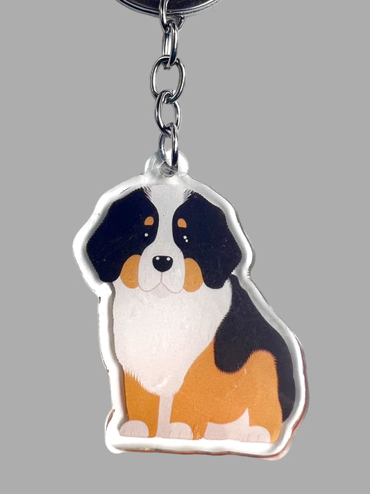 Bernese Mountain Dog Acrylic keychain, Cute kawaii memorial ornament, pet portrait charm gift  backpack fob, dad car décor, first day of school