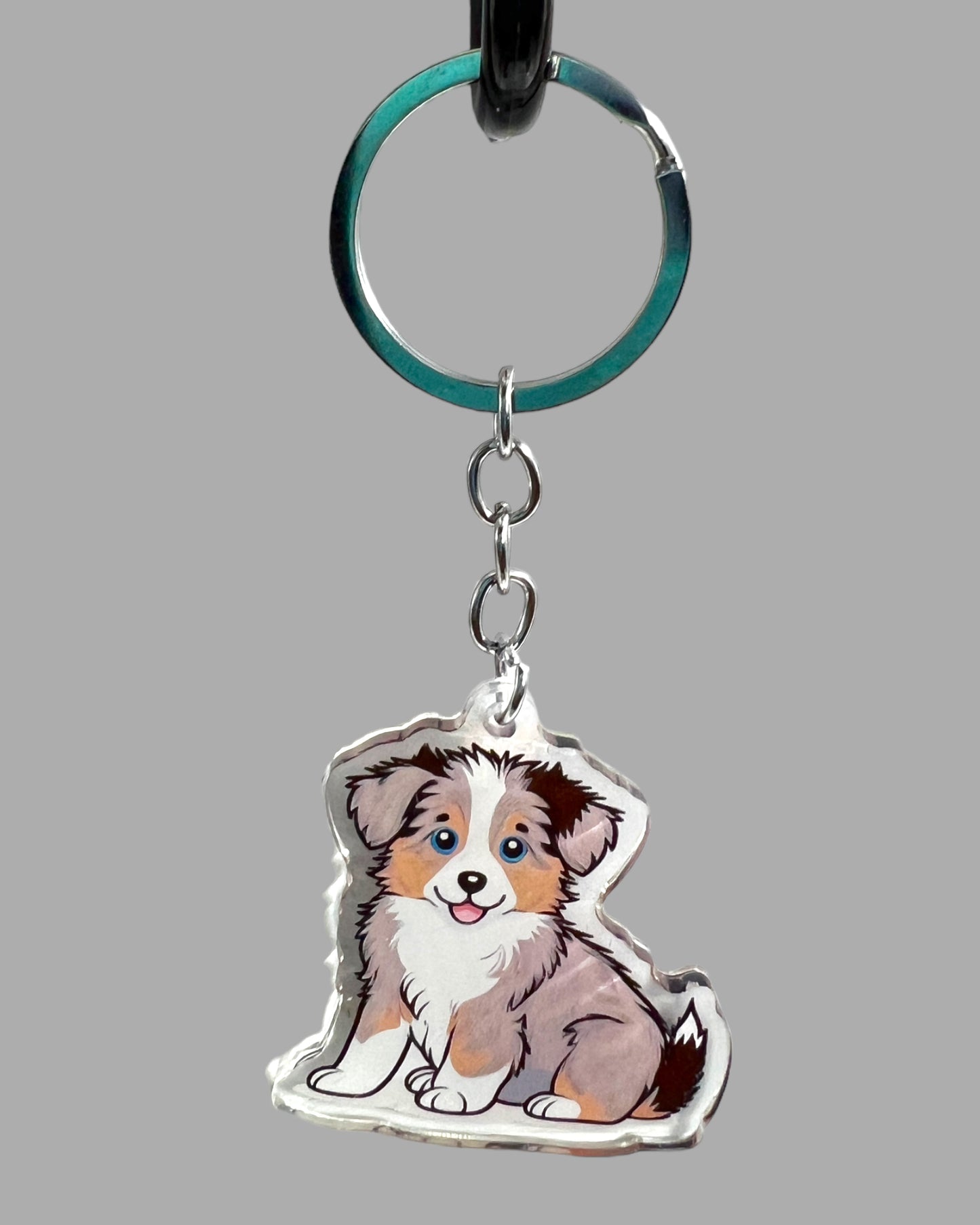 Australian Shepherd Dog Acrylic keychain Cute kawaii animal memorial ornament, pet portrait charm gift  backpack photo fob or dad car décor