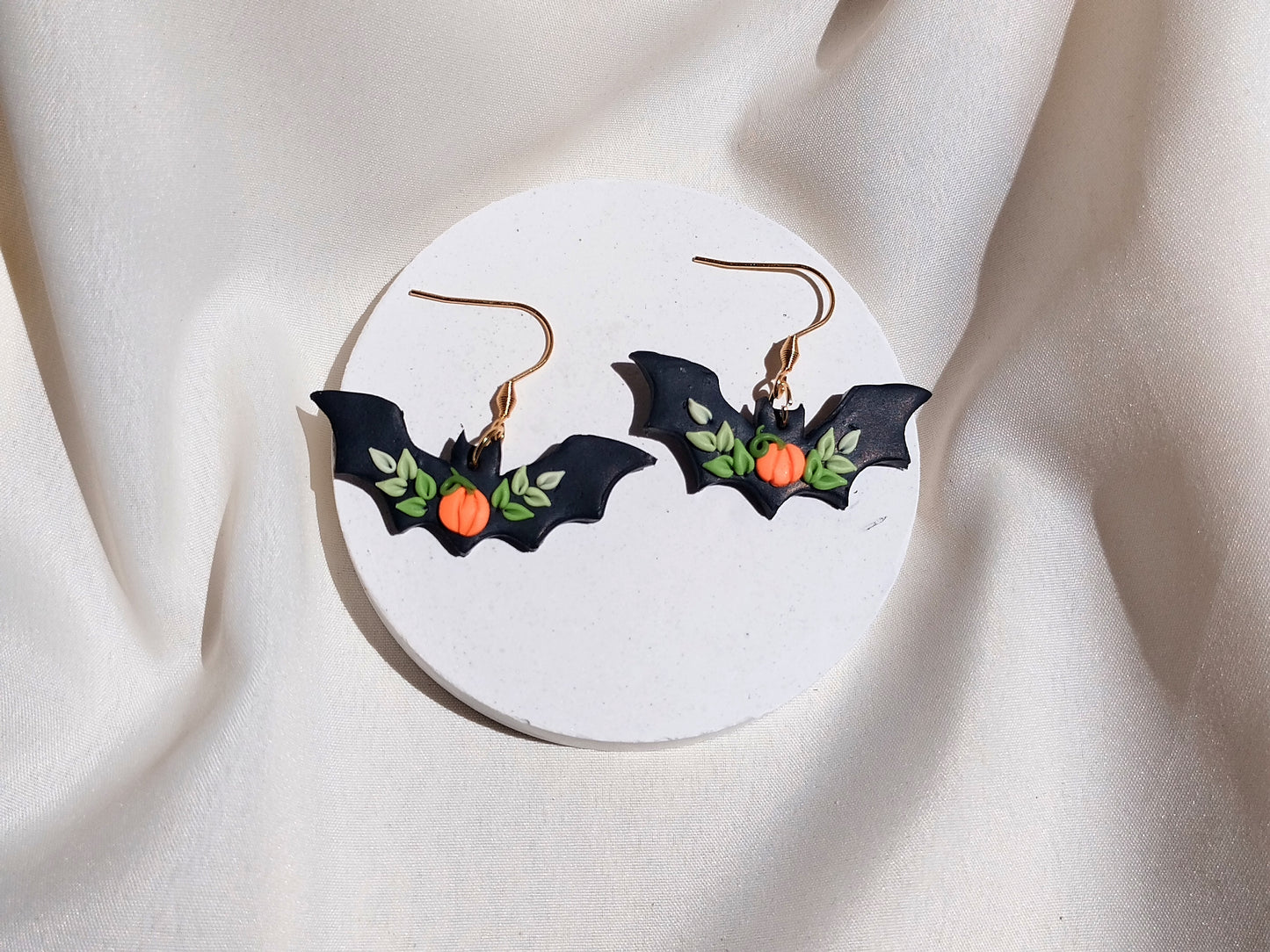 Bat pumpkin polymer clay earrings, halloween spooky witch wican Handmade Dainty  dangle cute minimalist earrings, birthday gift for best friend