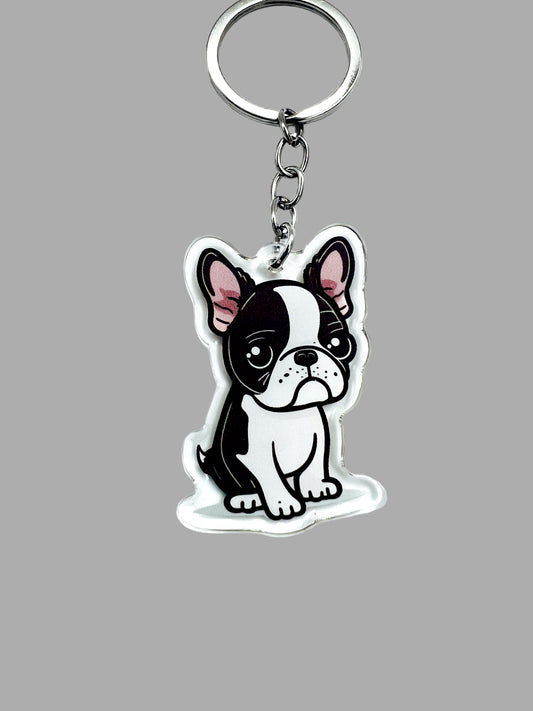 Boston terrier dog Kawaii Acrylic Keychain, Cute kawaii memorial ornament, pet portrait charm gift  backpack fob, dad car décor, first day of school