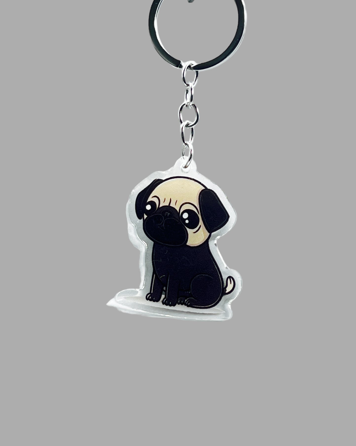 Pug Dog Acrylic keychain, Cute kawaii memorial ornament, pet portrait charm gift, backpack fob, dad car décor, dog mom gift