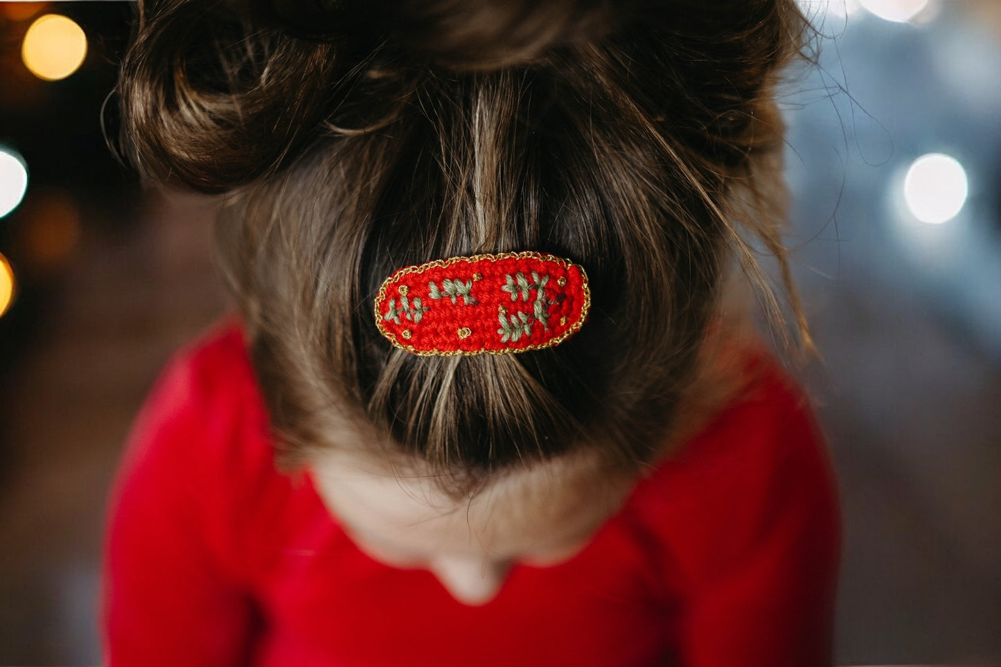 Christmas Crochet Trim Snap Hair Clips, Hair barrettes for kids